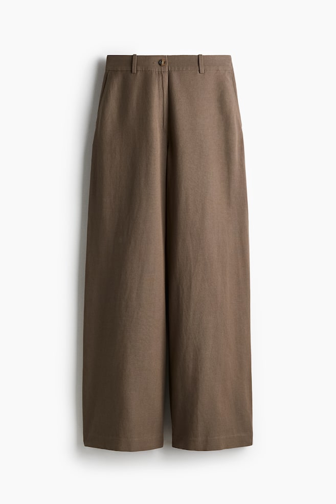 Weite Hose aus Leinenmix - Dunkelbeige/Weiß/Gestreift/Cremefarben/Hellbeige - 1