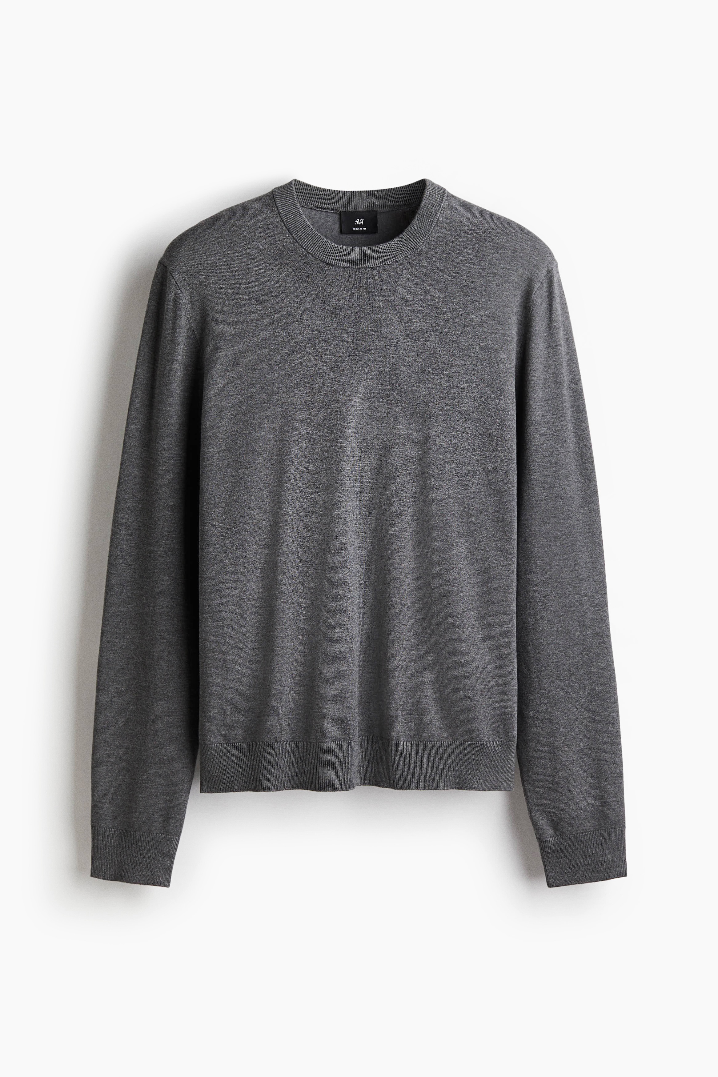 レギュラーフィット ファインニットセーター - グレー/ダークプラムパープル/ブラック/ベージュ/ダスティブルー/ネイビーブルー/グレーメランジ