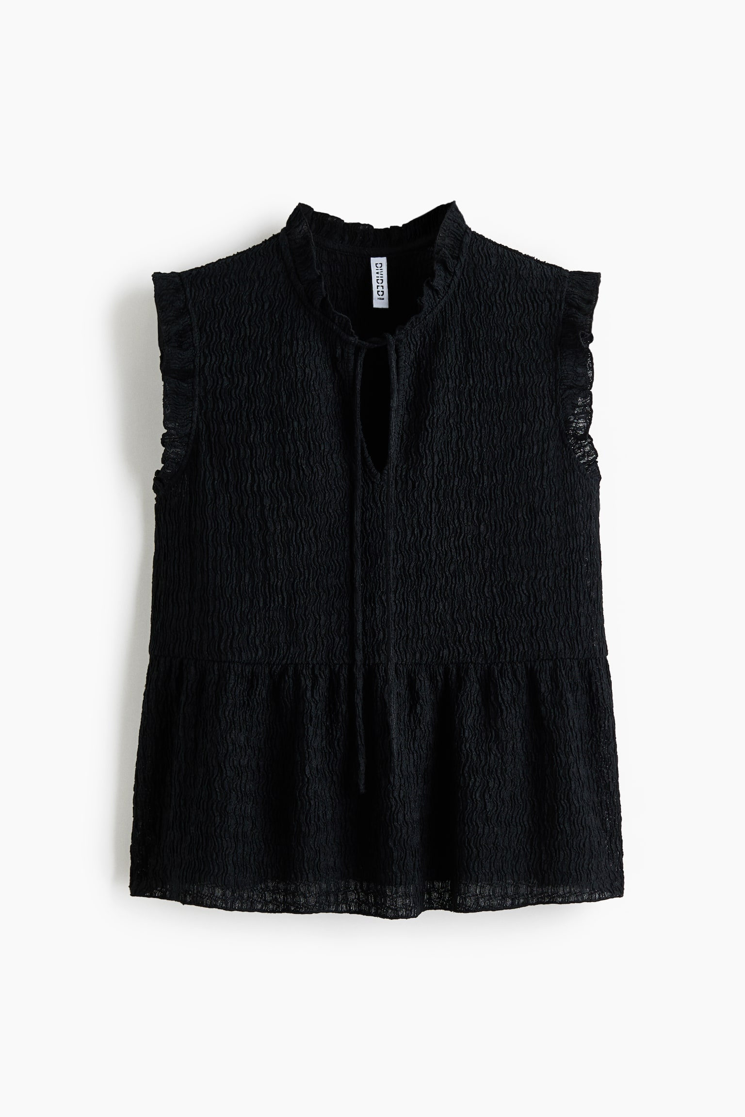 Top con ribetes de volante y lazada - Negro/Crema - 1