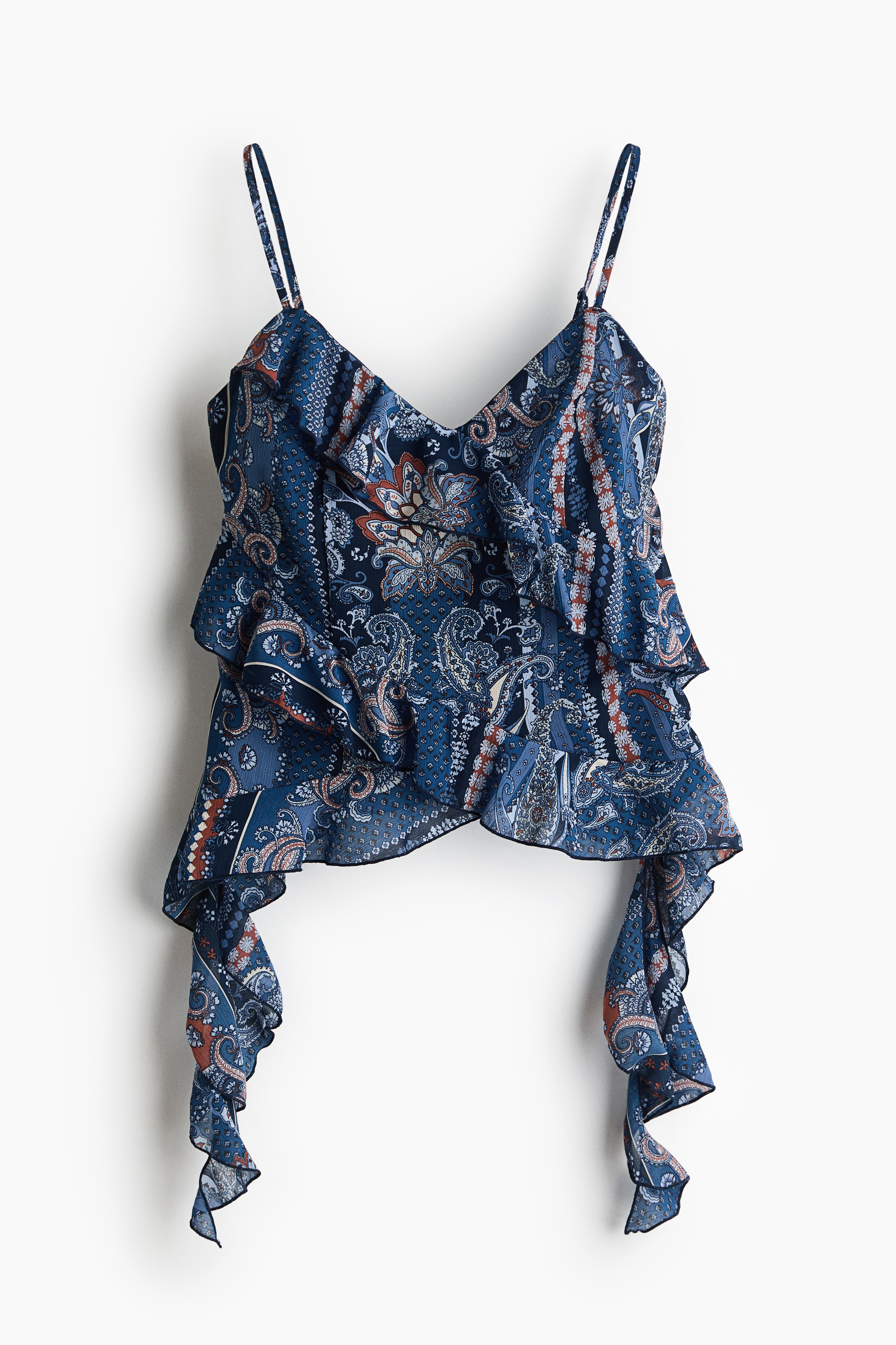Flounced strappy top - Dark blue/Paisley-patterned