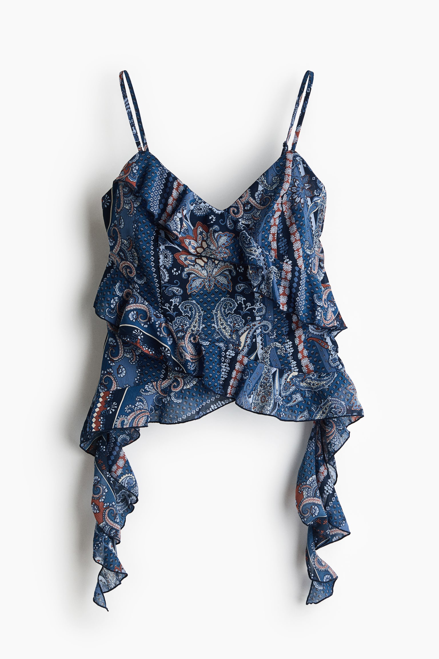 Flounced strappy top - Dark blue/Paisley-patterned