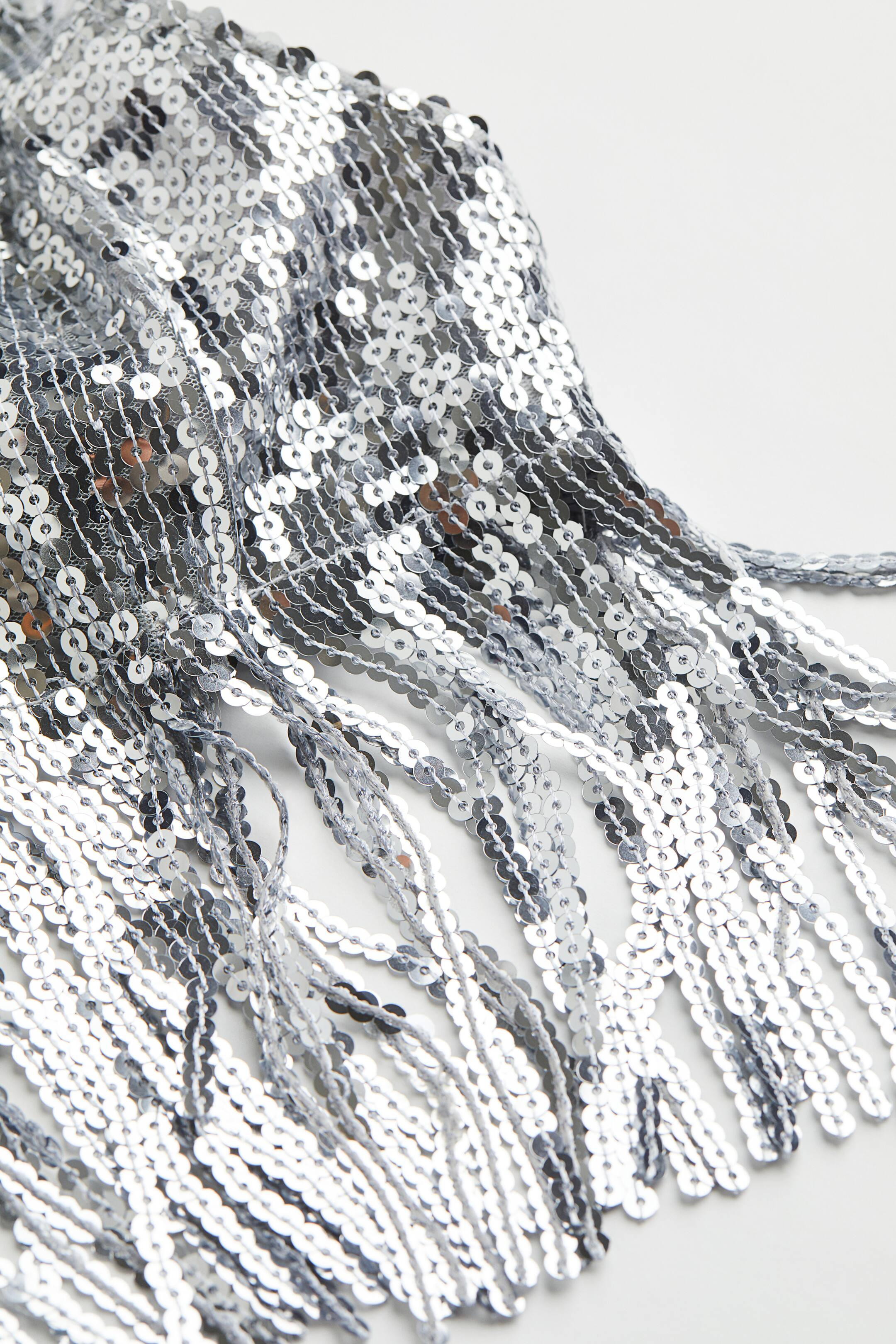 Sequined Bralette Top Sleeveless Crop Silvercolored Ladies H