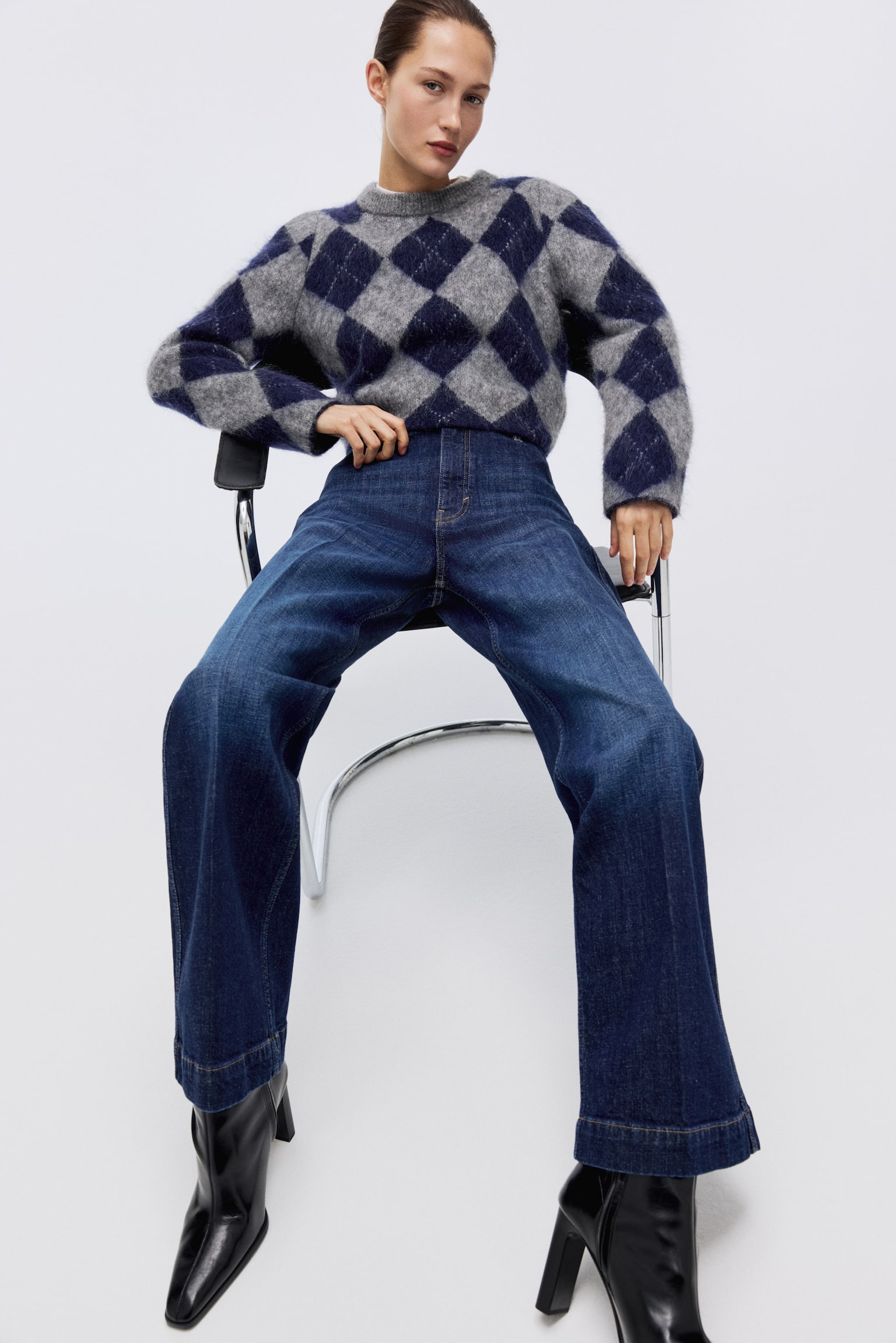 Wide High Jeans - Azul denim oscuro/Azul denim claro/Beige claro/Azul denim oscuro - 2