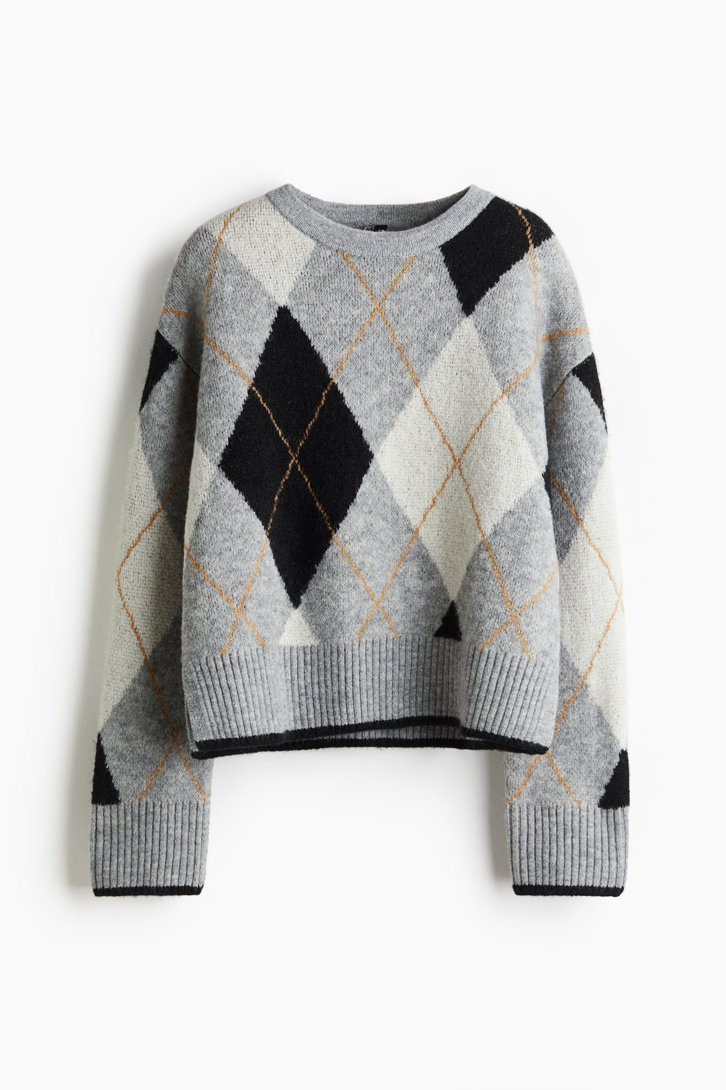 Pull en maille jacquard - Gris chiné/motif argyle