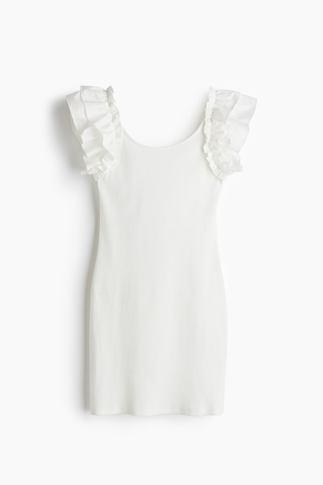 Robe volantée en jersey - Blanc/Noir - 1