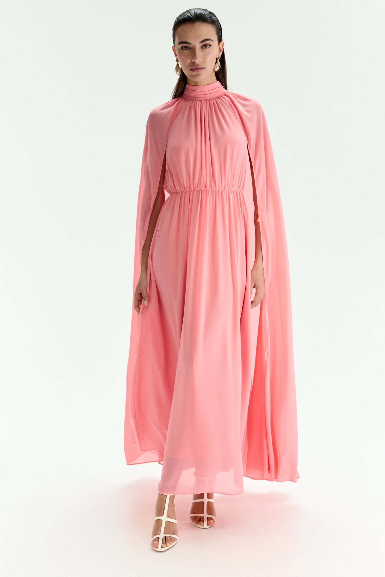 Draped Cape-Detail Dress