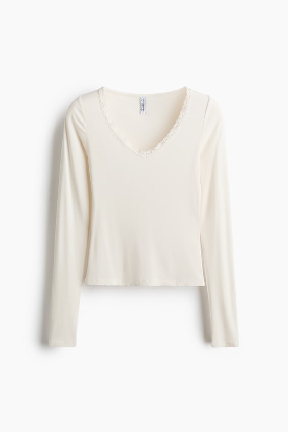 Женские топы H&M Lace-Trimmed Jersey Top