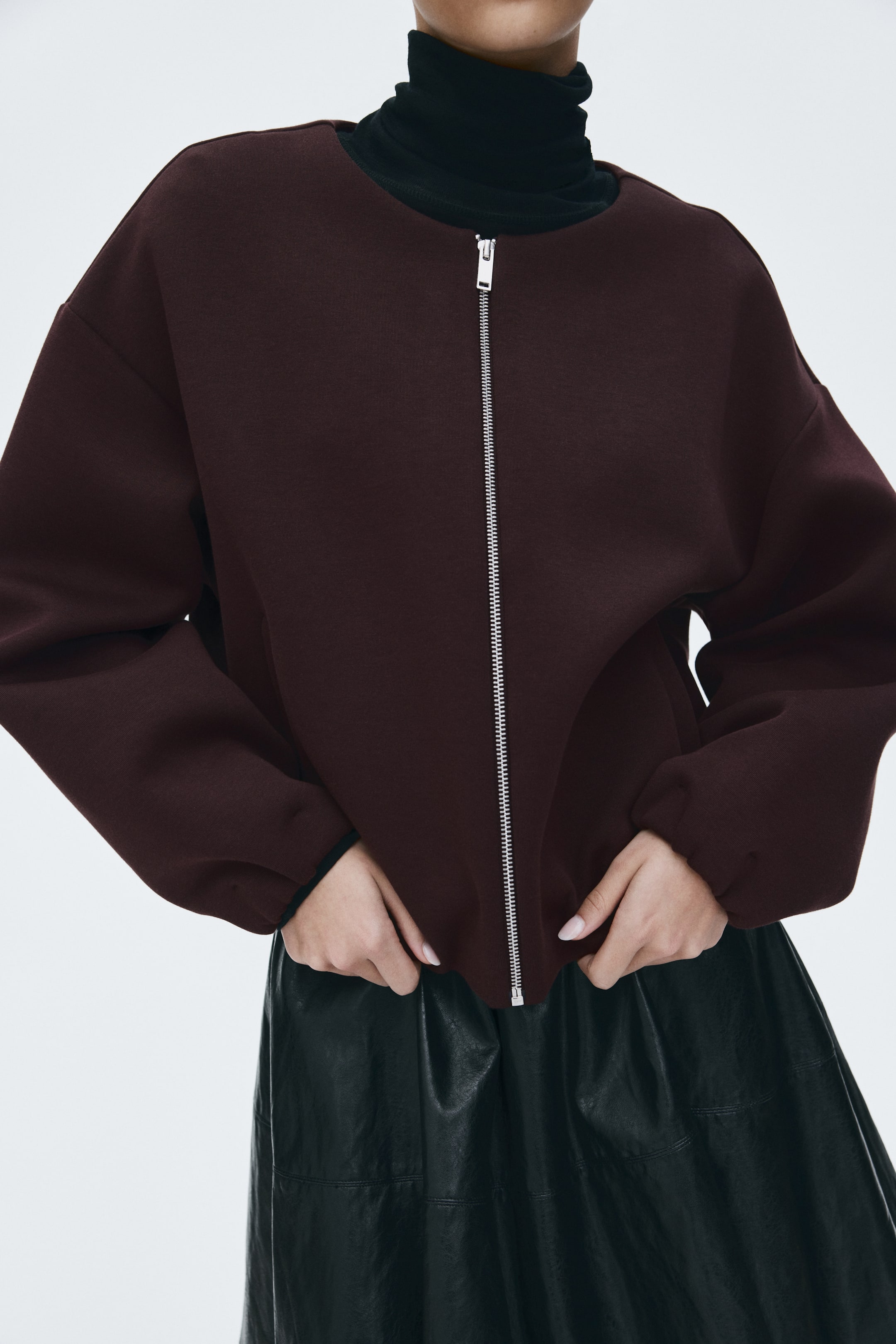 查看大圖: 潛水衣布料拉鍊運動衫 - 酒紅色 - Ladies | H&M 3