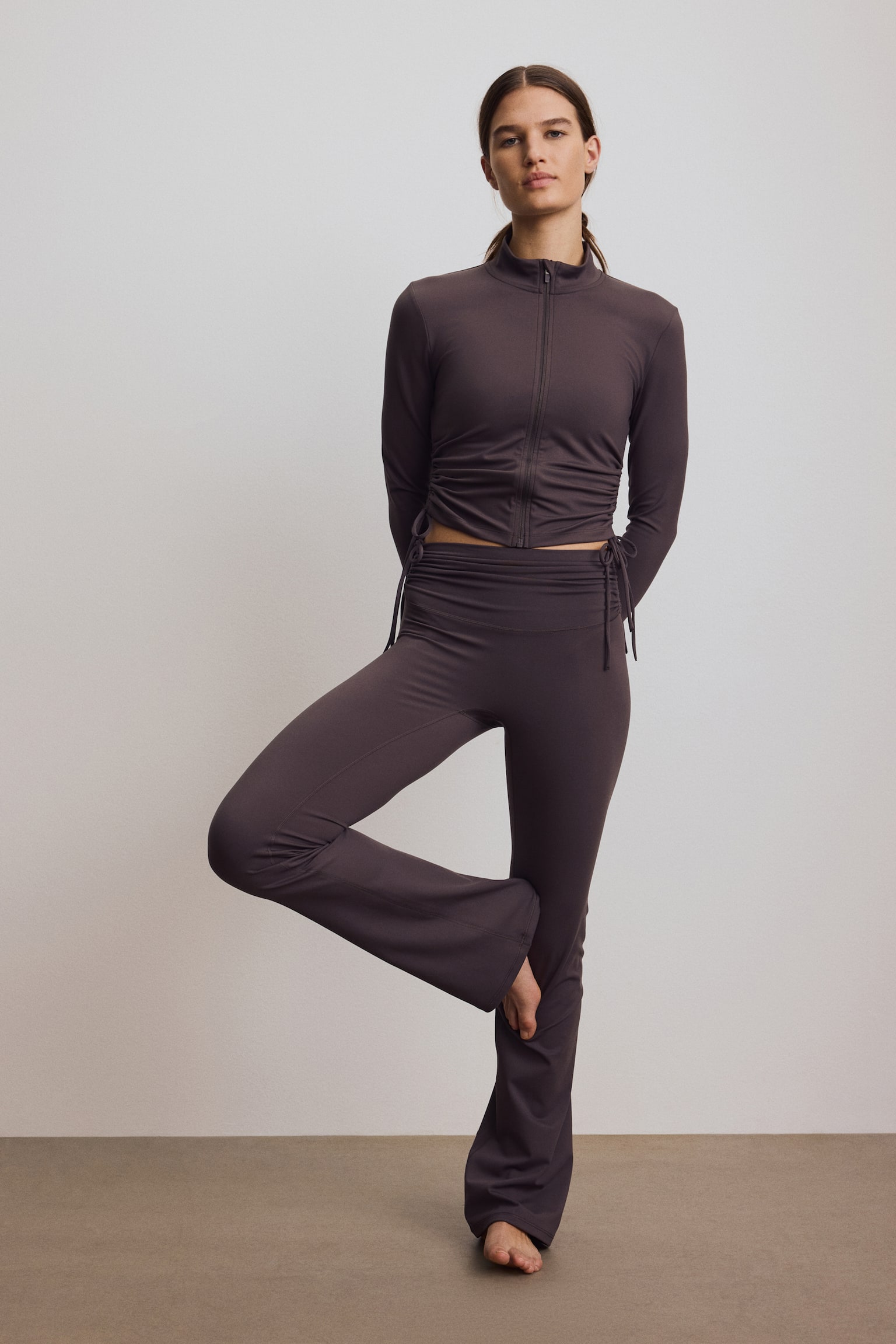 Flared sports leggings with SoftMove™ - Truffle grey/Black - 6