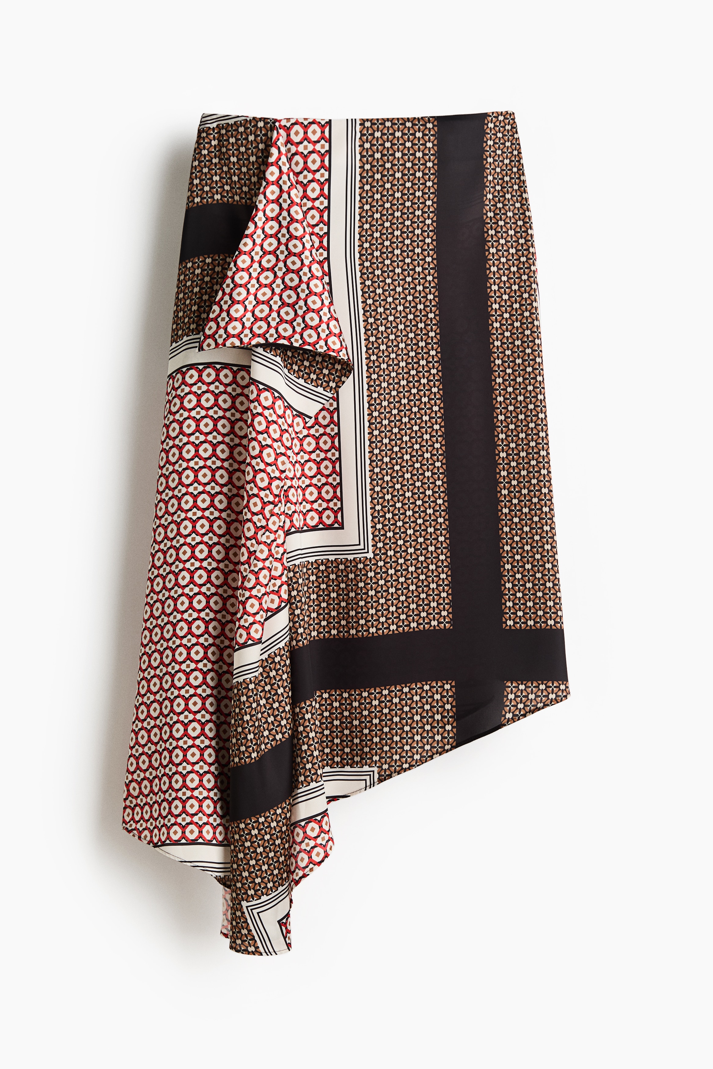 Asymmetrischer Satinrock - Marineblau/Gemustert