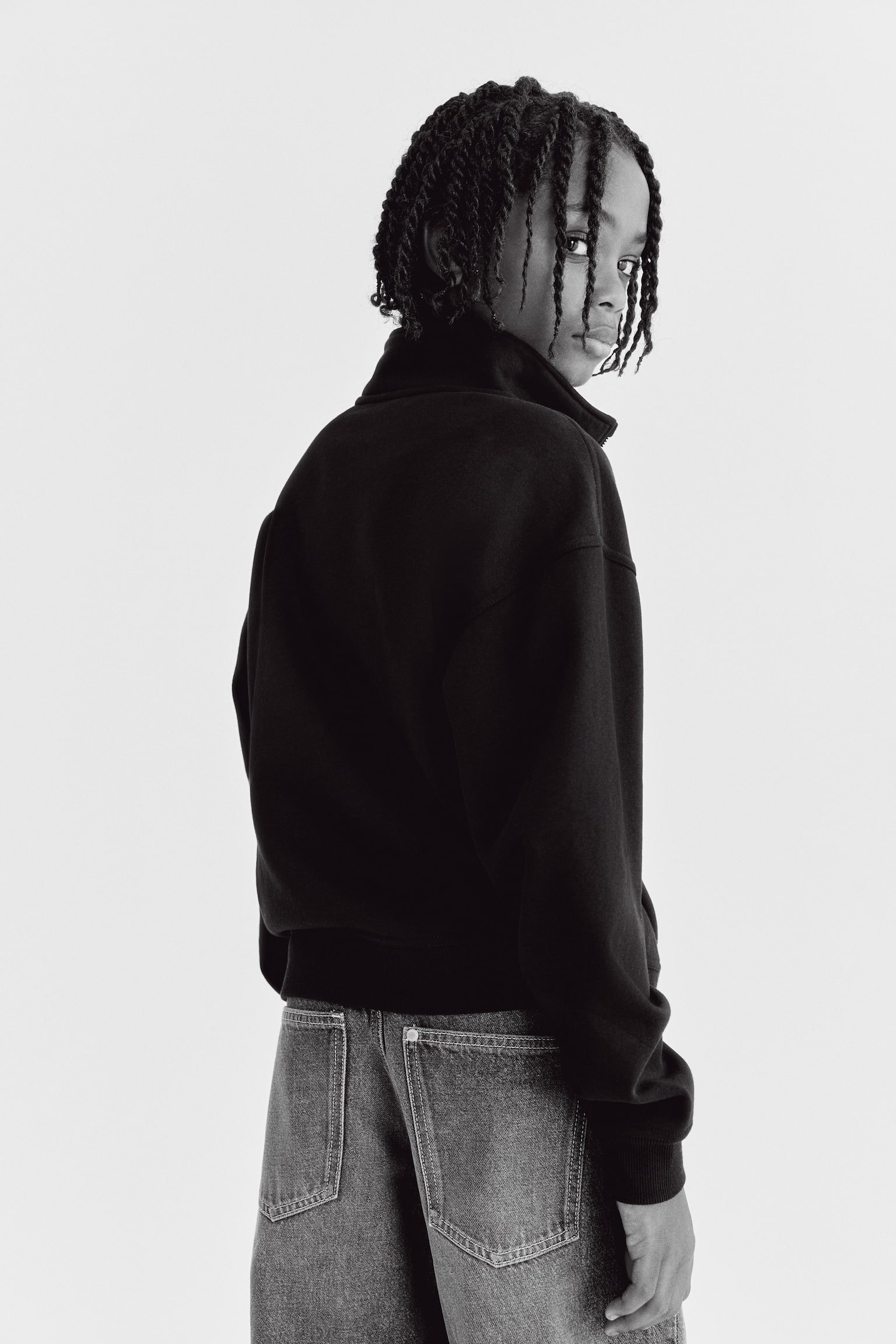 Детские толстовки H&M Half-Zip Brushed-Inside, цвет: Чёрный — фото 6