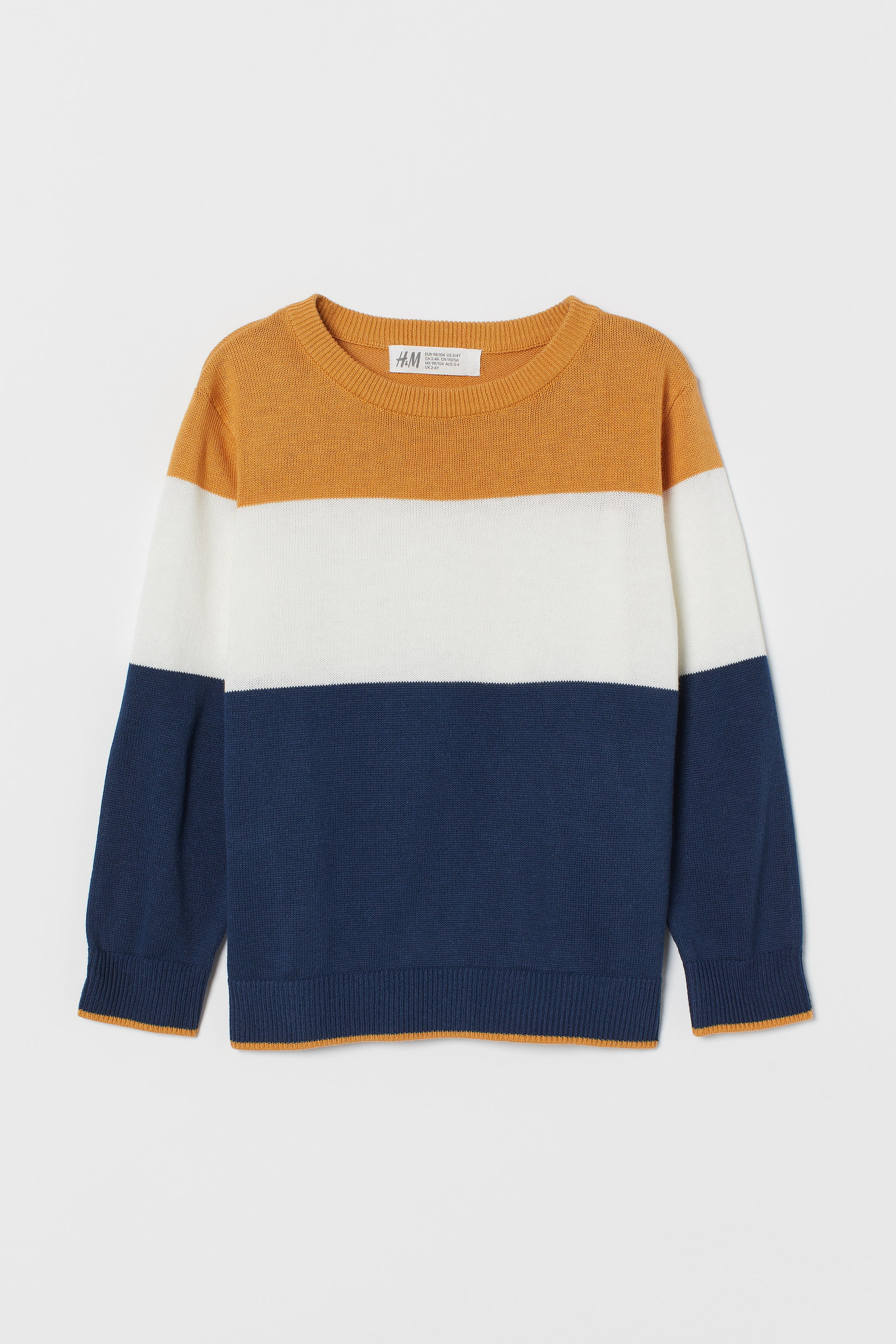 Fine-knit jumper Mustard yellow/Block-coloured Kids H&M HK