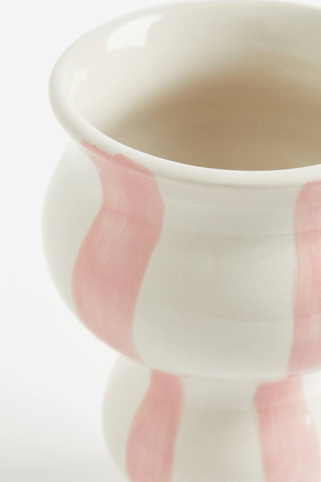 Stribet vase i stentøj - Lys rosa/Hvid - 3