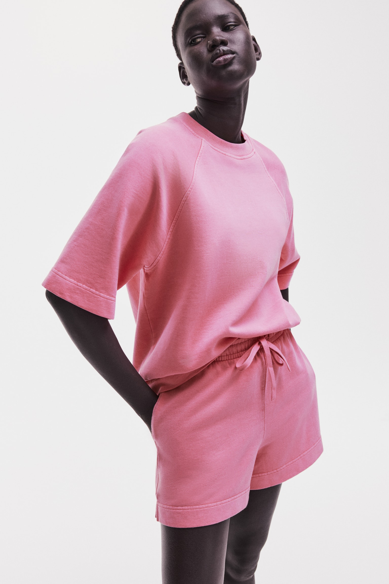 Washed cotton sweatshorts - Pink/Light beige/Cream/Light greige - 1