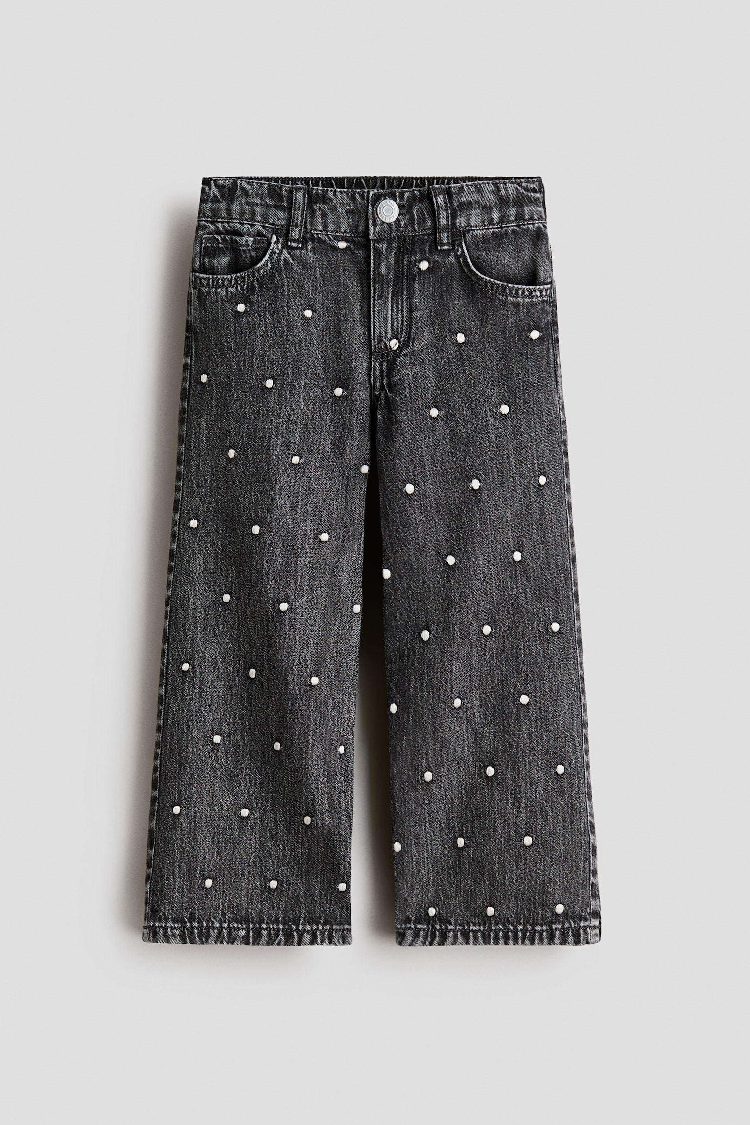 Детские джинсы H&M Wide-Leg Jeans with Motif Details, цвет: Джинсовый чёрный — фото 1