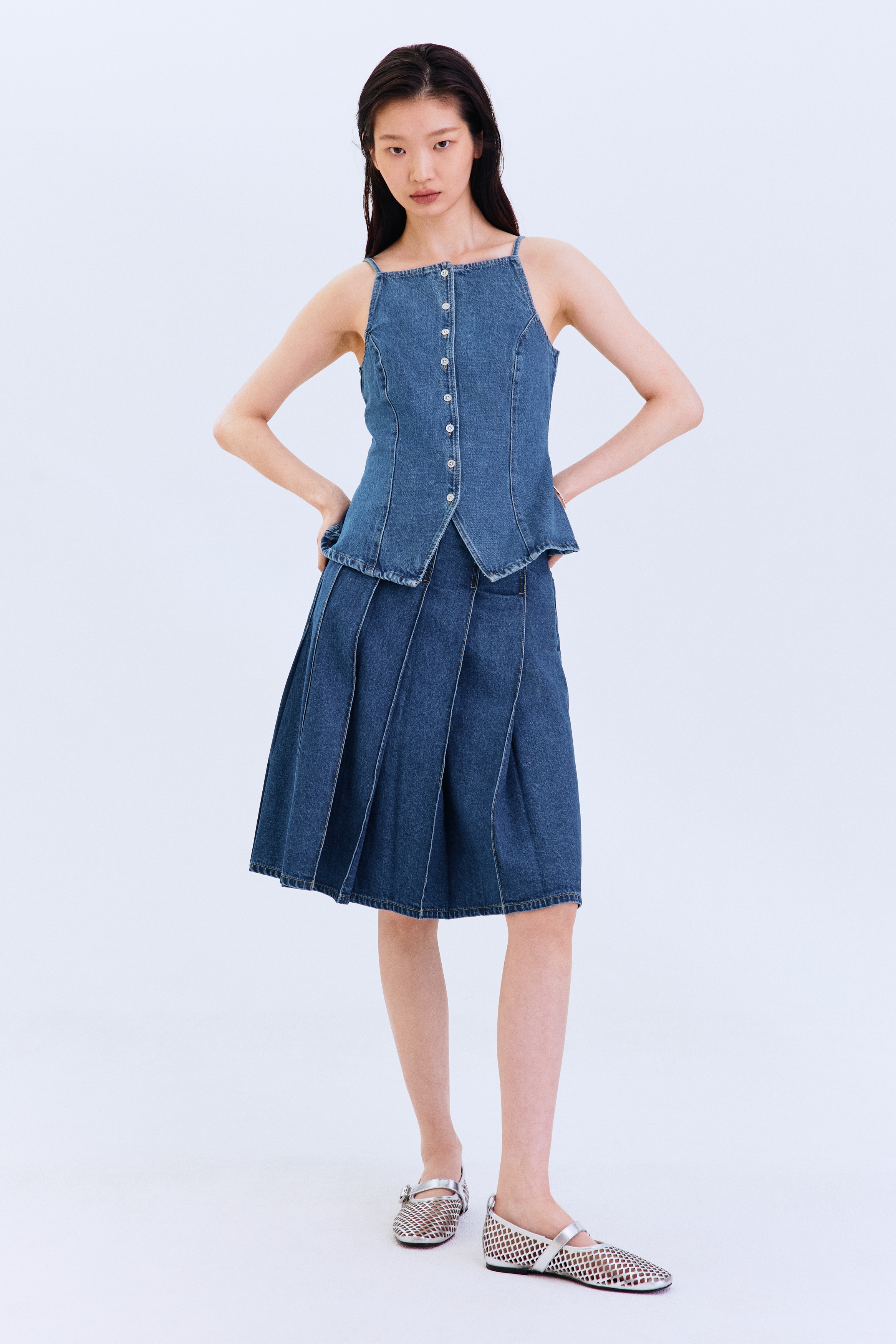 デニムプリーツスカート - ダークデニムブルー - レディース | H&M JP