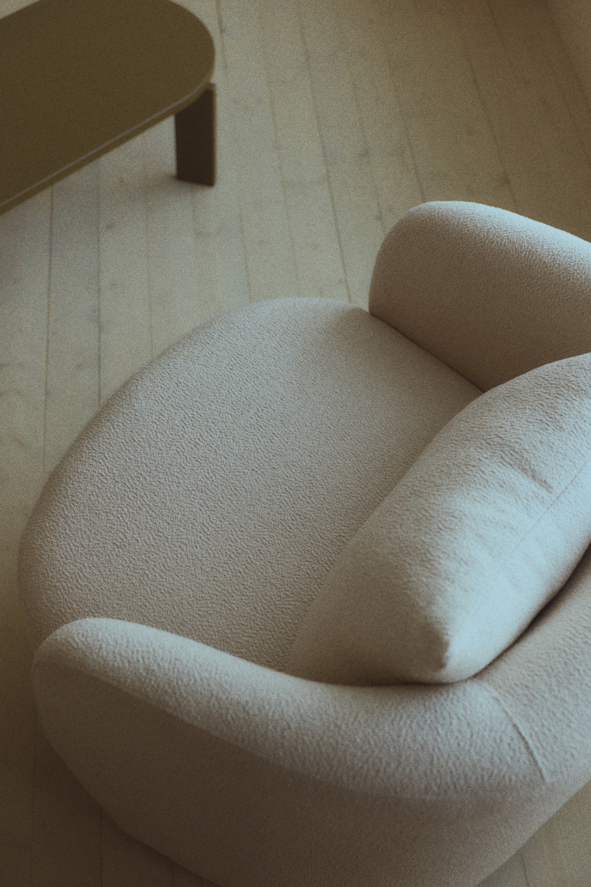 Bouclé Fotel Lounge - Beżowy