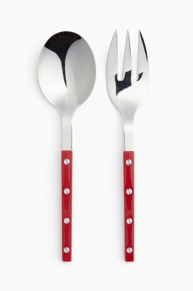 Cubiertos para ensalada en acero inoxidable - Rojo/Azul empolvado claro/Beige claro/Negro - 1