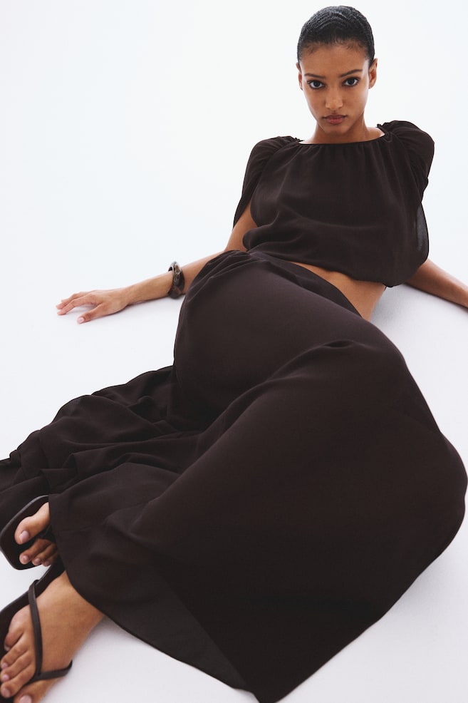 Chiffon Maxi Skirt-Dark brown - 6