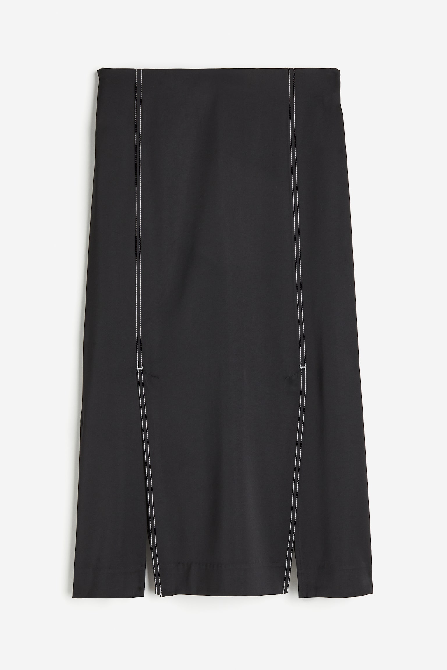 Slit Hem Satin Skirt - Black - 2