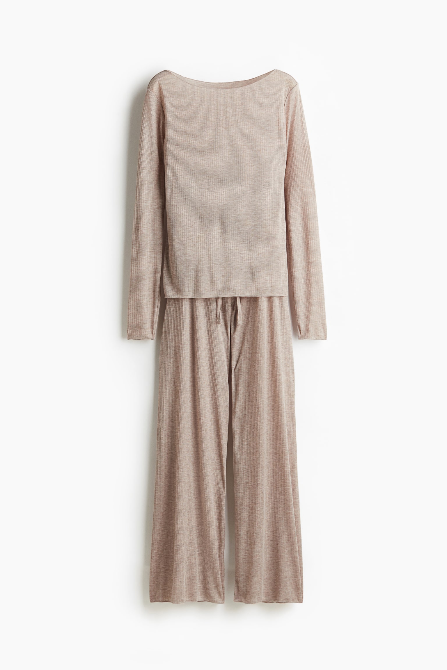 Ribbed pyjamas - Light beige marl/Dark grey marl/Burgundy - 2