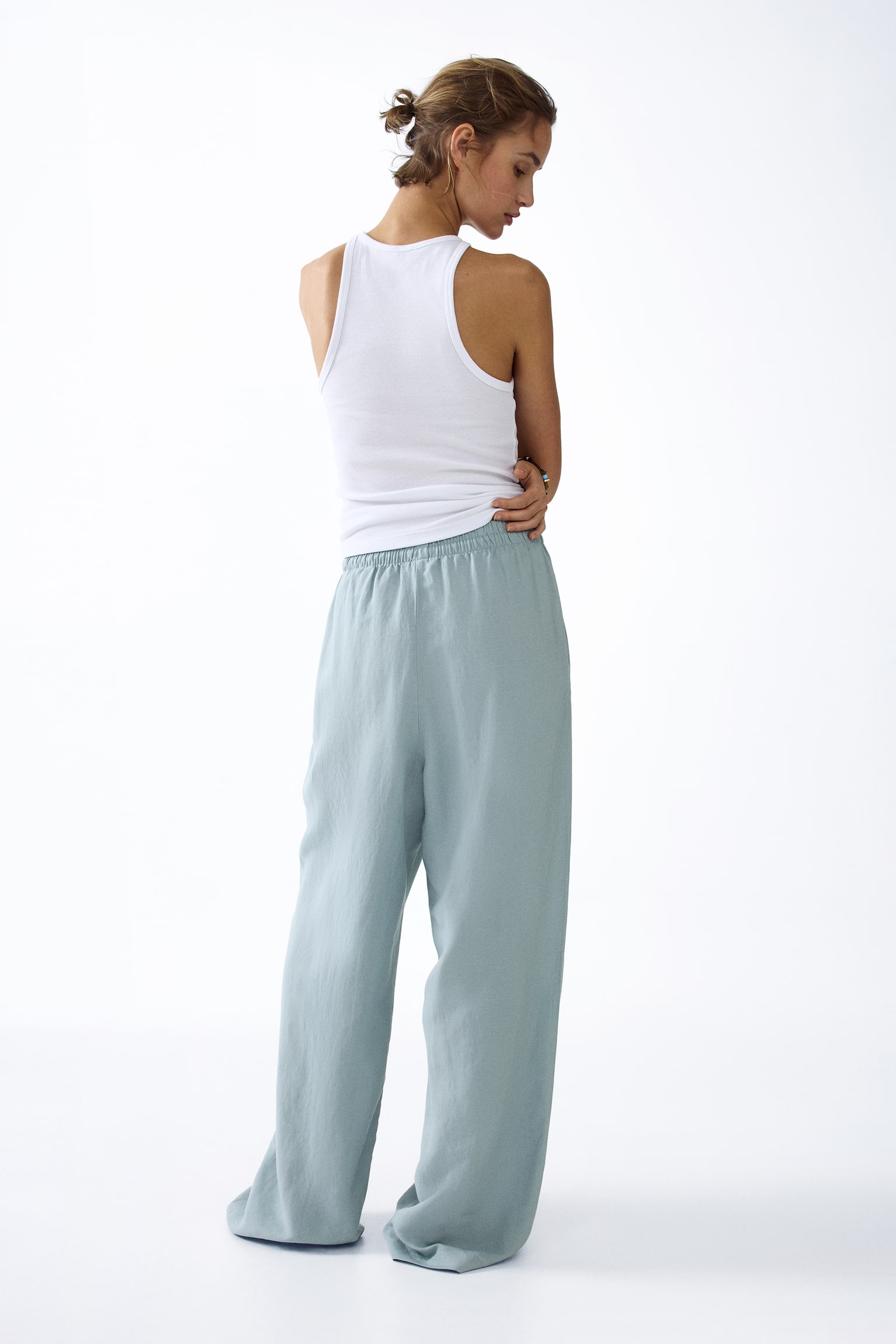 Linen-blend trousers - Light turquoise/Light beige/Dark brown/Black/White/Cream/Striped/Dark khaki green/White/Light blue striped/Beige/Light beige/Striped/Navy blue/Striped - 6