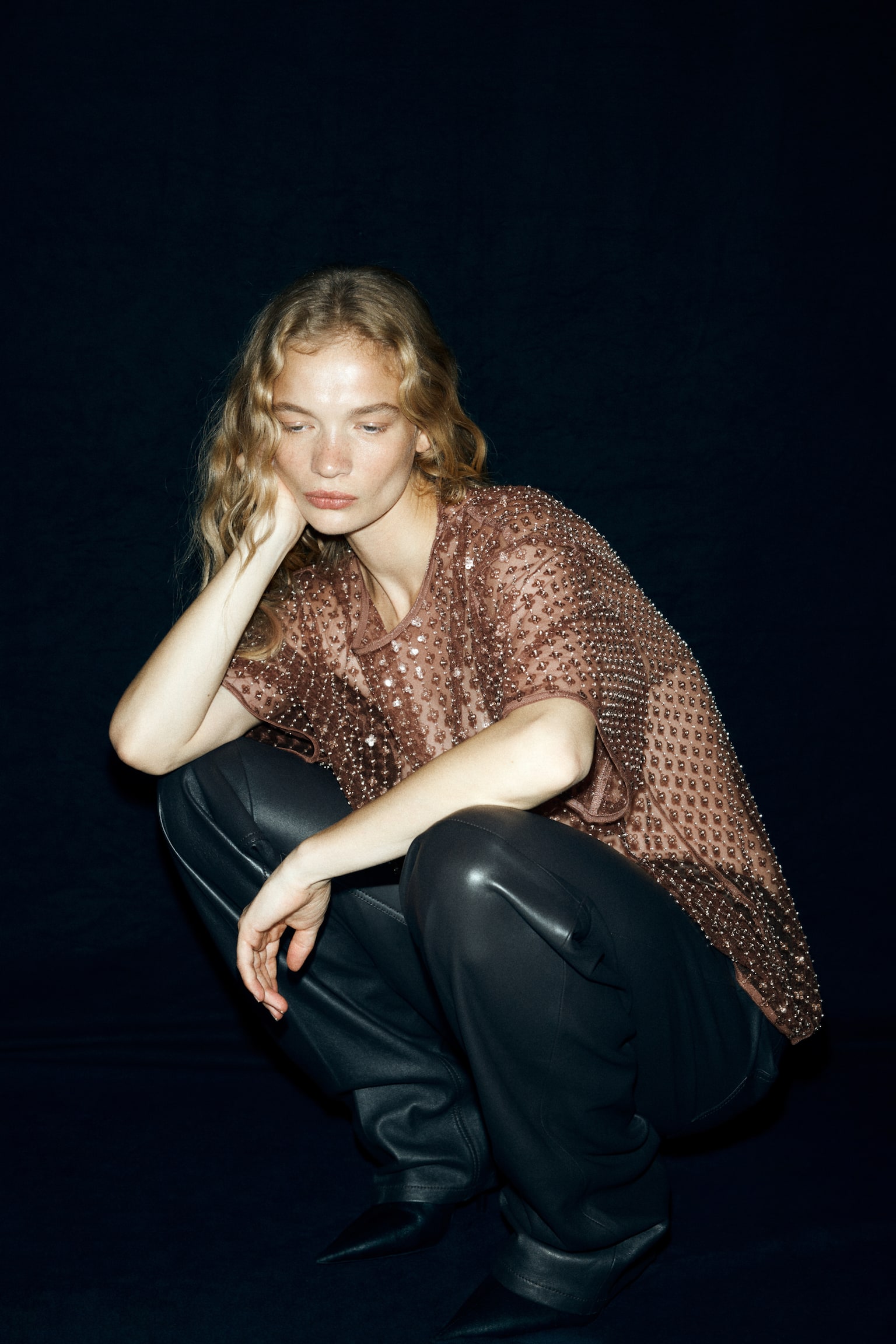 Sequined mesh top - Dusty brown - 6