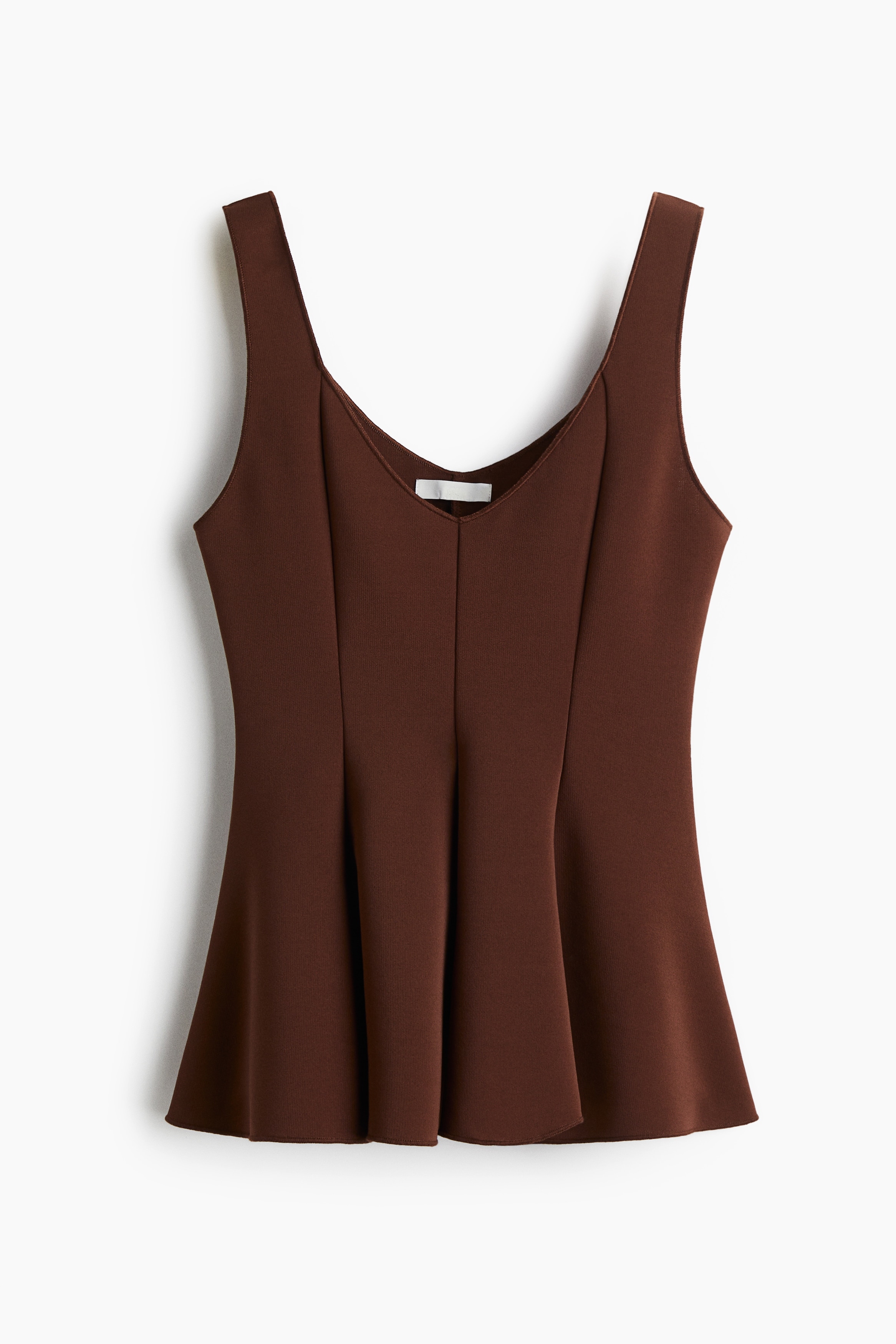 Top peplum em interlock - Castanho escuro/Verde amarelado/Rosa vivo