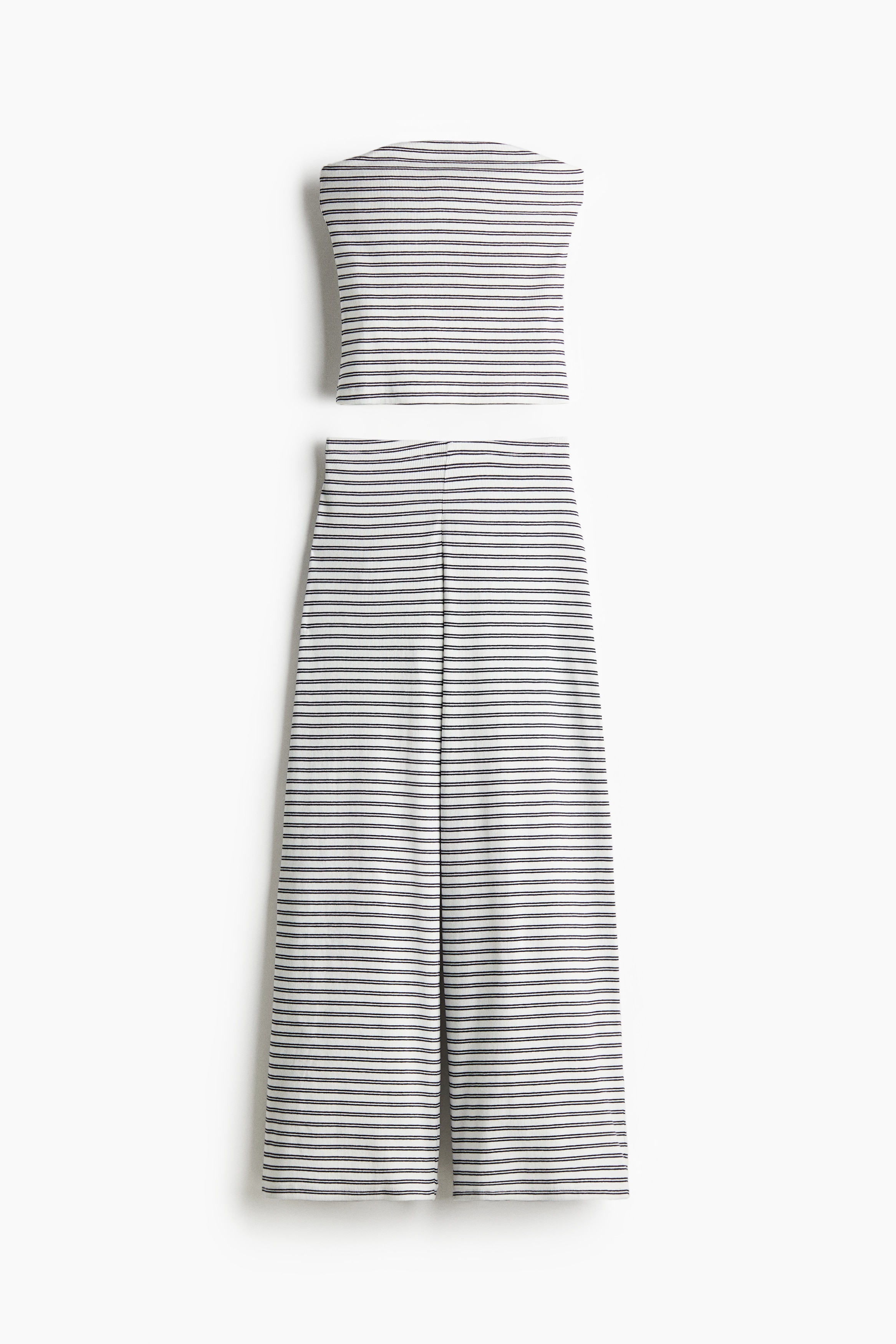 2 Parçalı Ribanalı Üst ve Pantolon Set - Beyaz/Siyah çizgili/Beyaz/Lacivert/Kırmızı/Beyaz çizgili