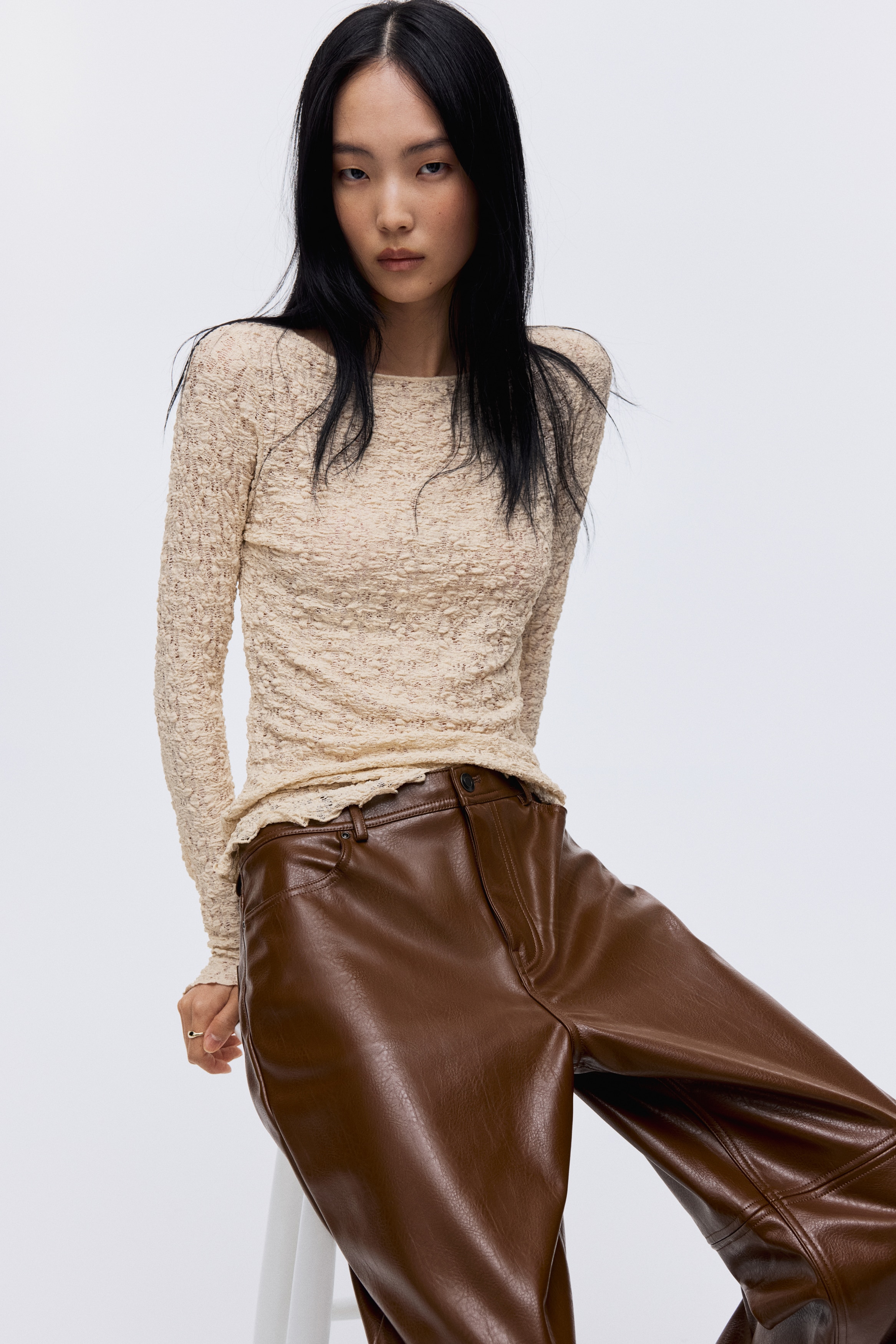 Lace-look jersey top