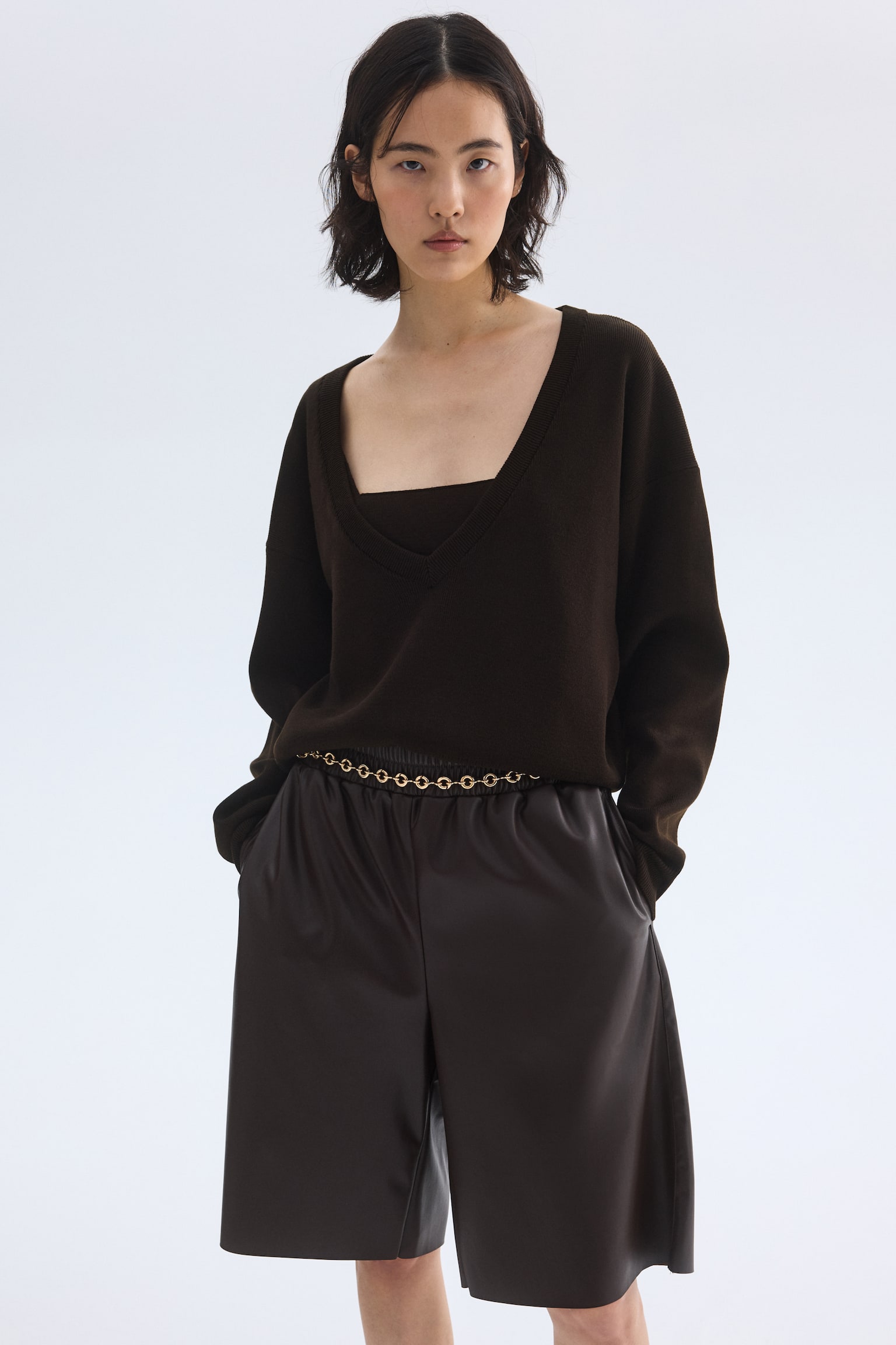 Женский свитер H&M V-Neck, цвет: Тёмный коричневый — фото 4