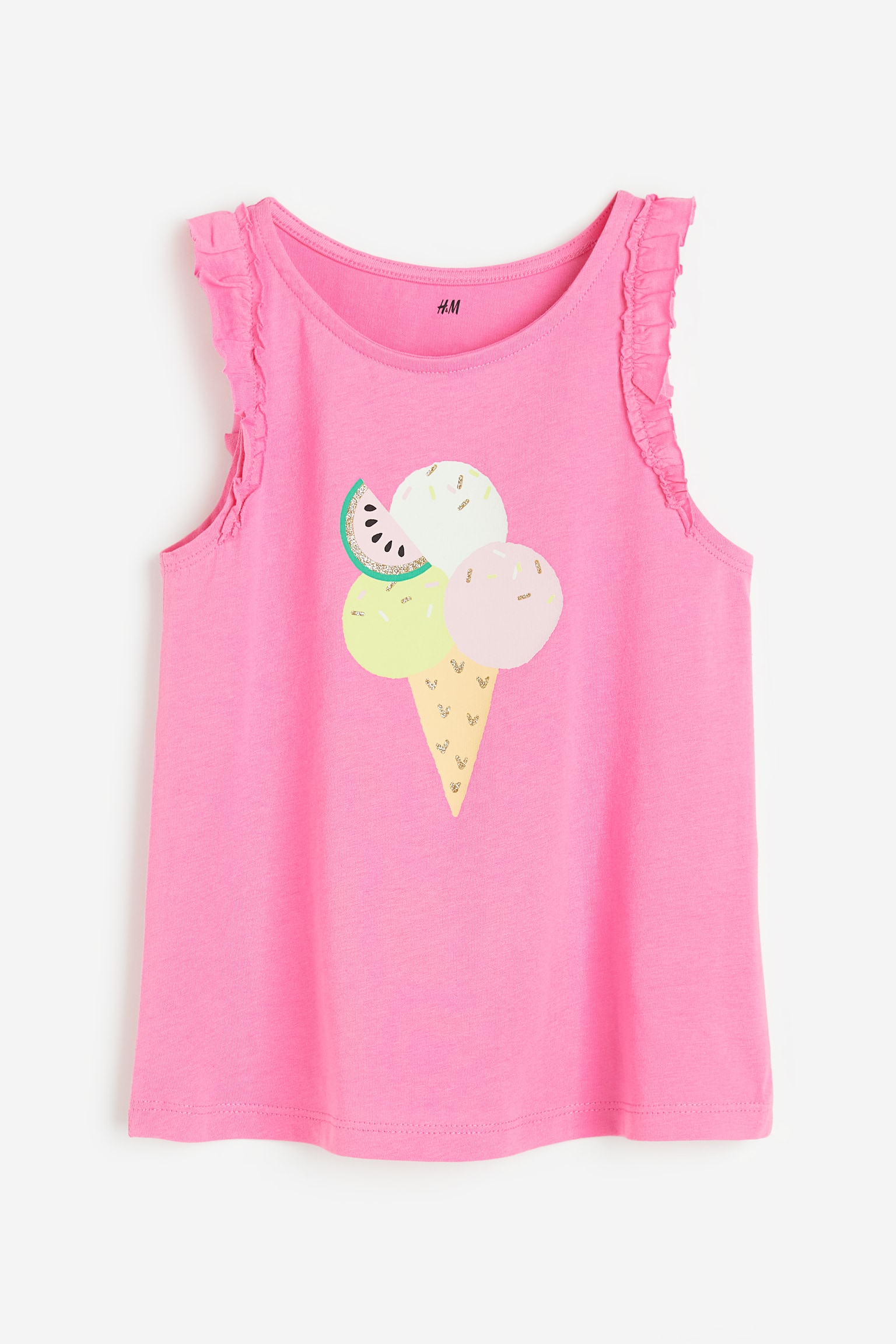 Frill-trimmed vest top - Pink/Ice cream cone/White/Dolphin - 1