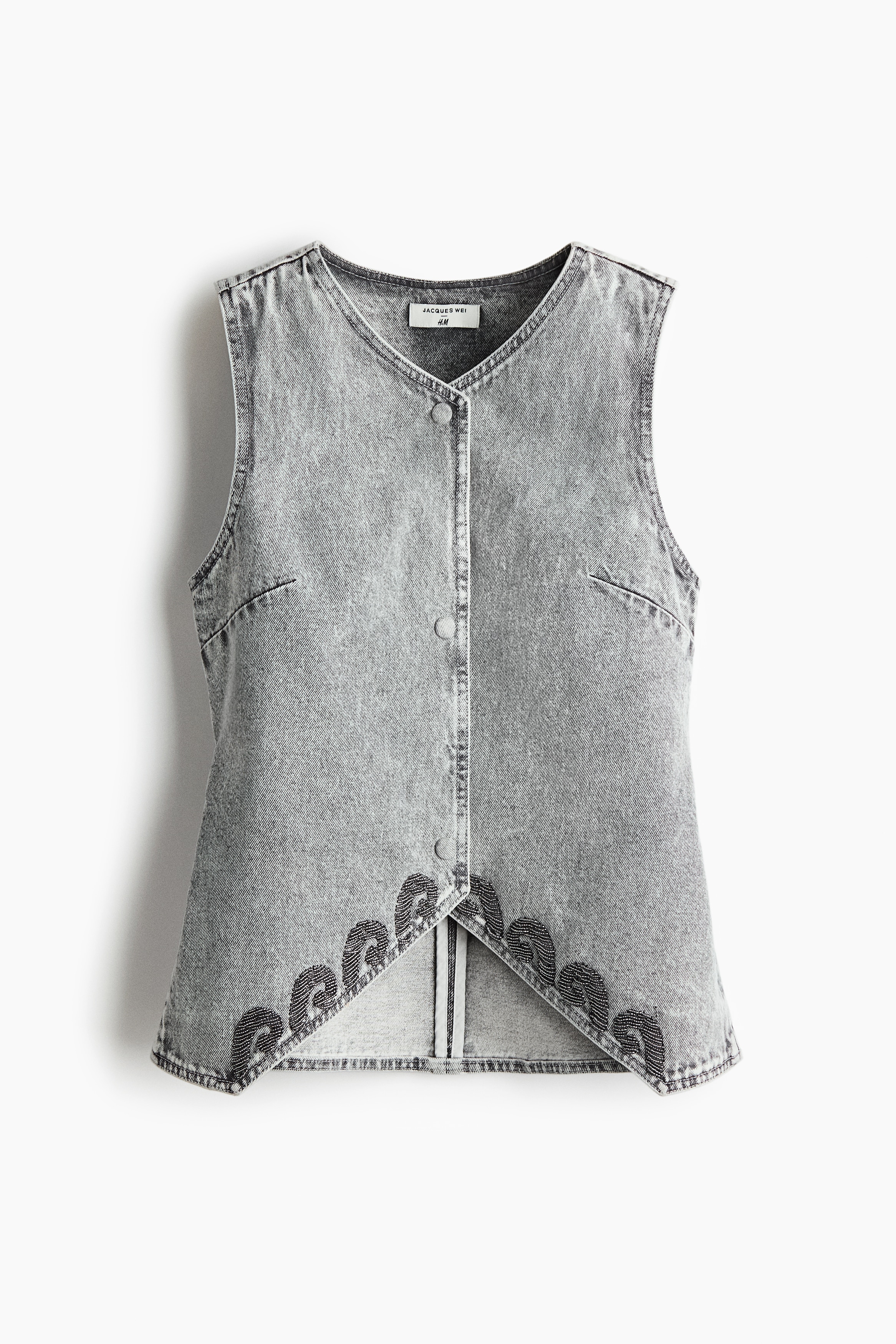 Bead Trim Denim Vest - Denim grey