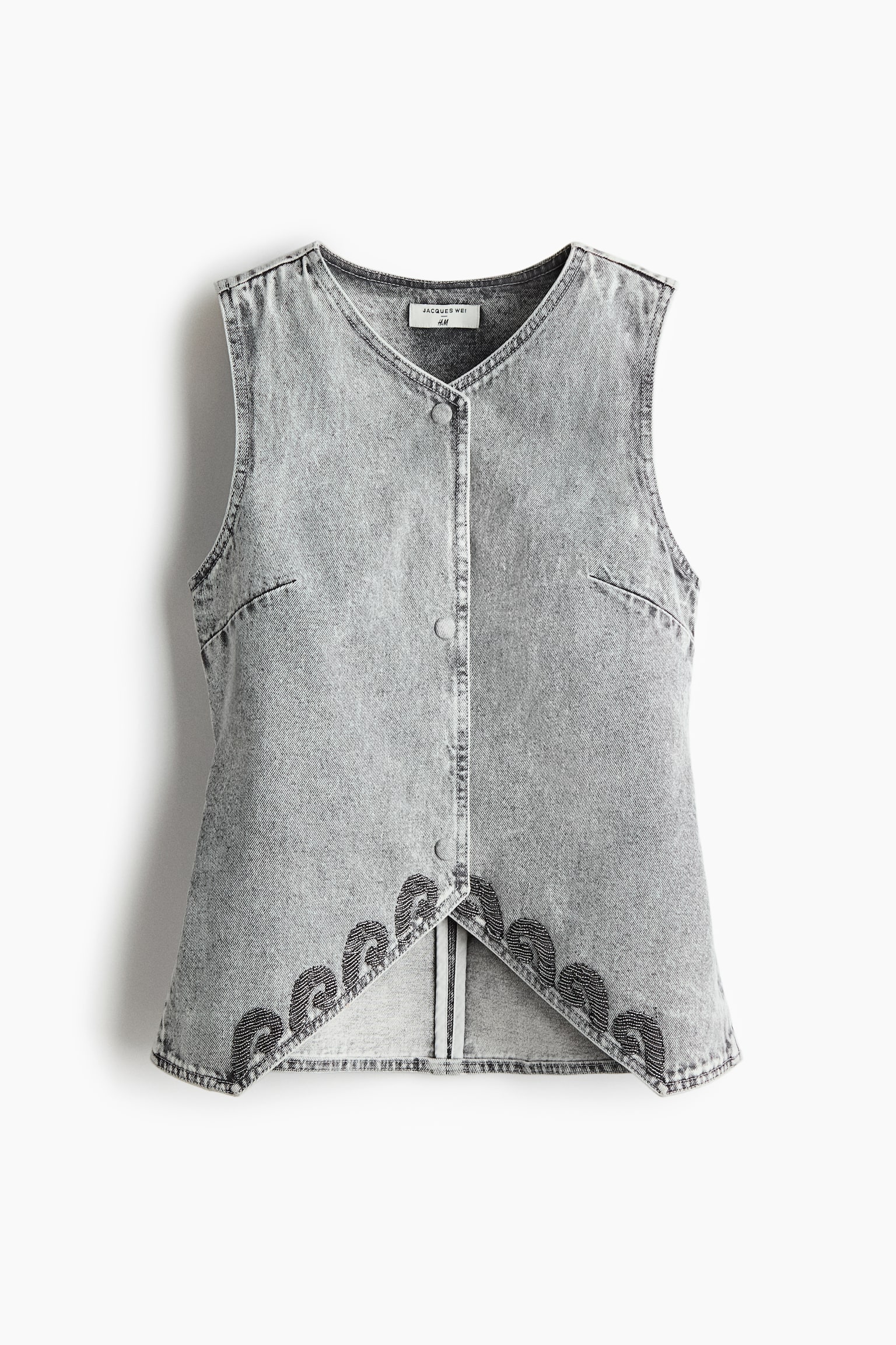 Bead Trim Denim Vest - Denim grey - 1