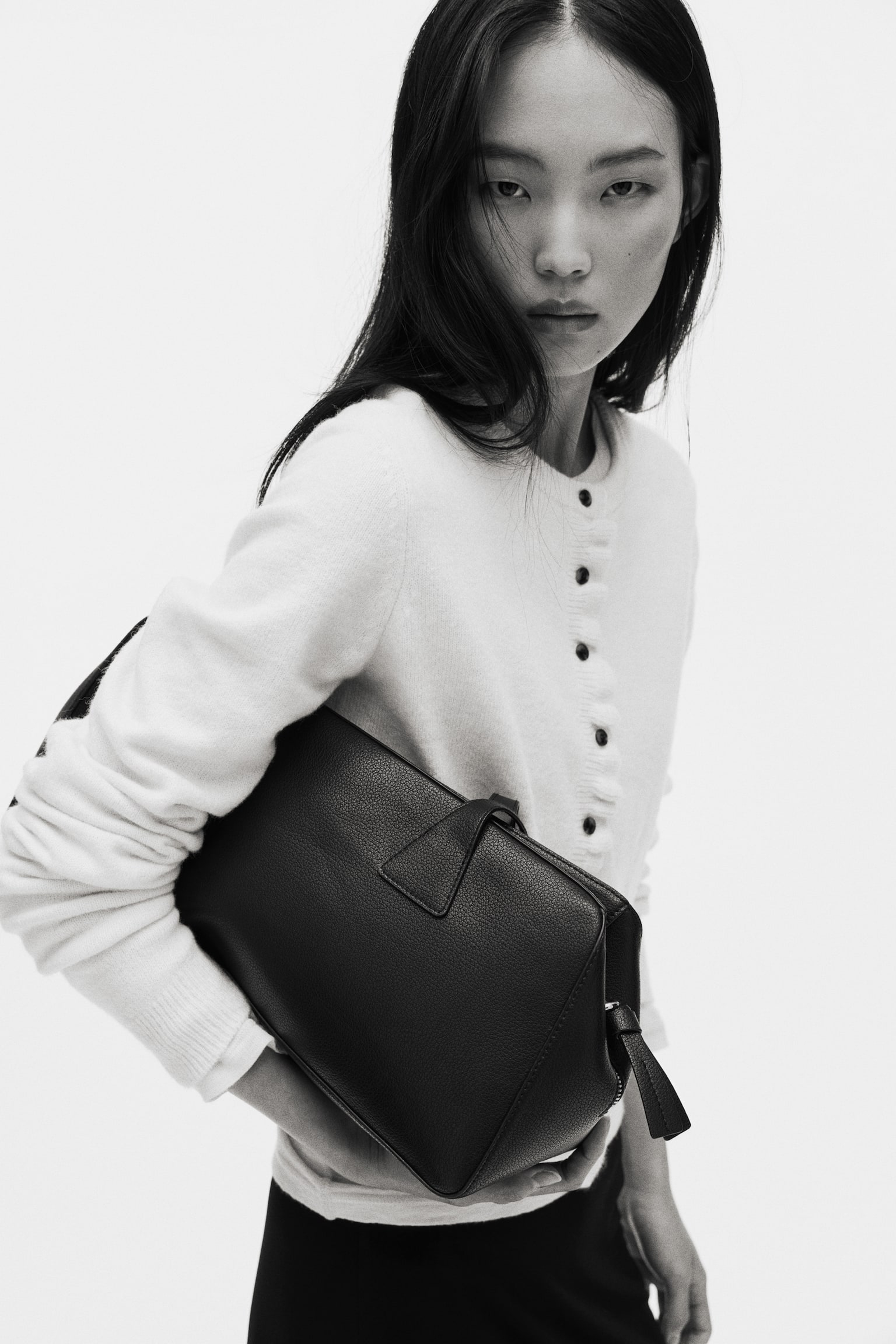 Frill-trimmed cardigan - Cream/Black - 2