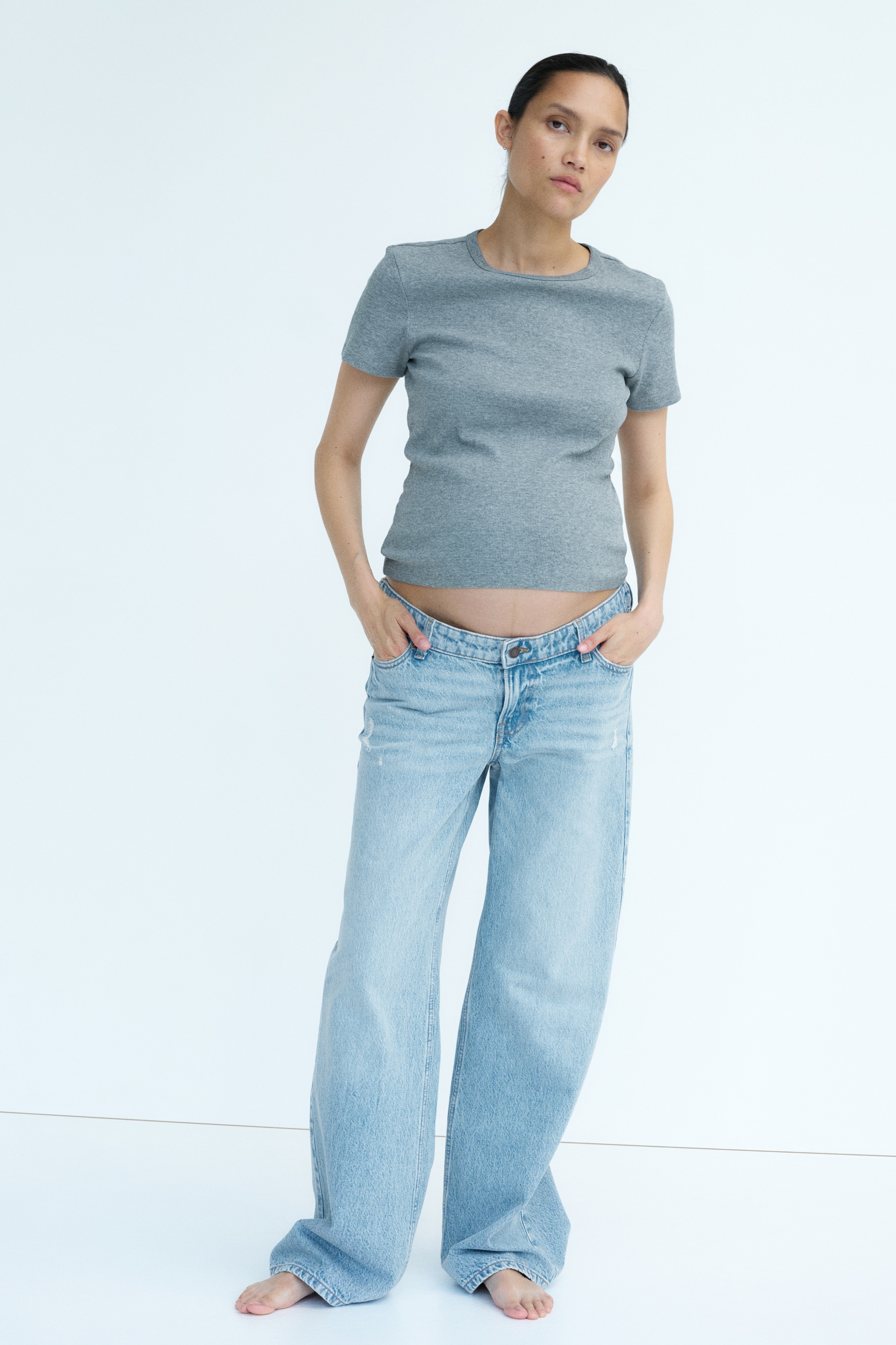 MAMA Wide Low Waist Jeans - Denim blue/Dark denim gray
