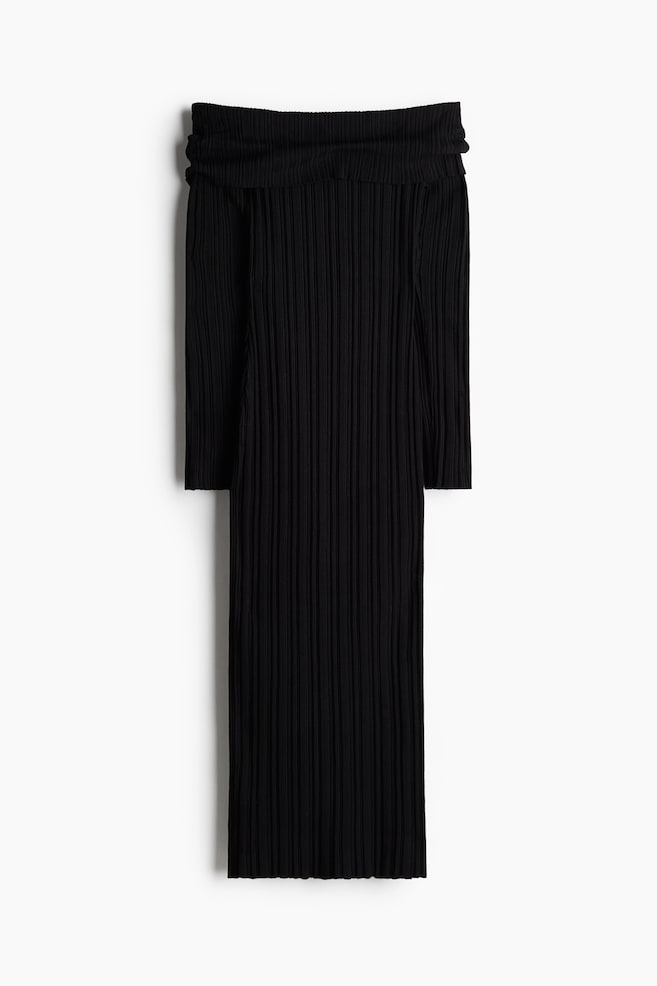 Rib-knit off-the-shoulder dress - Black/White - 1
