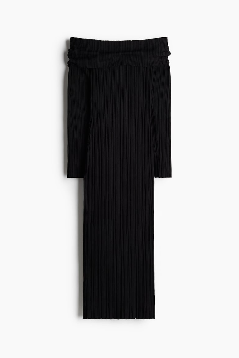 h&m off shoulder sweater dress Women's Black Rib-Knit Off-the-Shoulder Dress