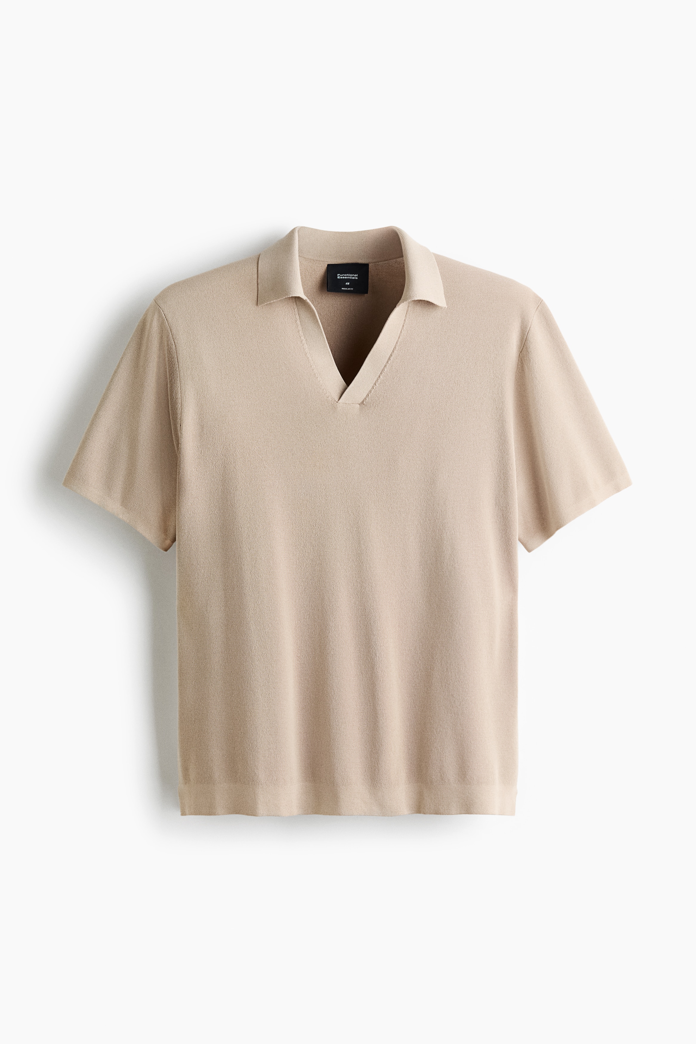 Stickad pikétröja Cooling Regular Fit - Ljusbeige/Marinblå