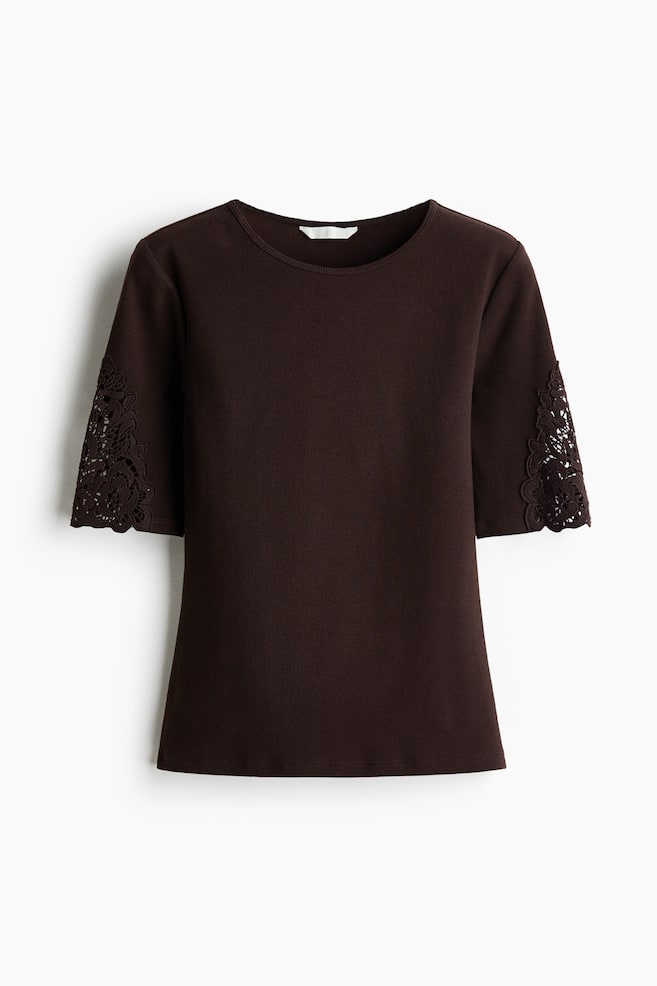 Ribbed Lace-Inset Top - Dark brown/Light yellow/Light blue/White/Black - 1