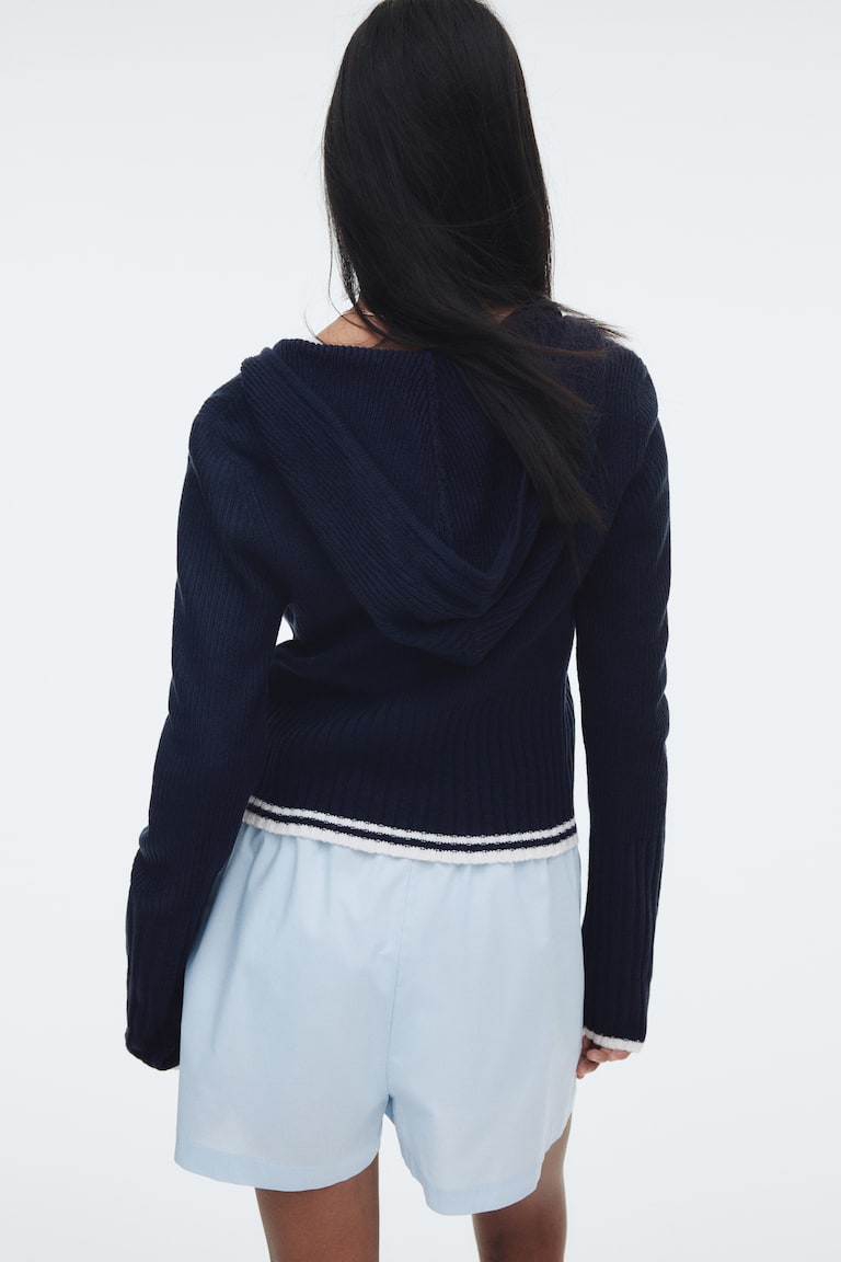 3851 Navy Blue Hi-Low Hooded Cardigan main image 0
