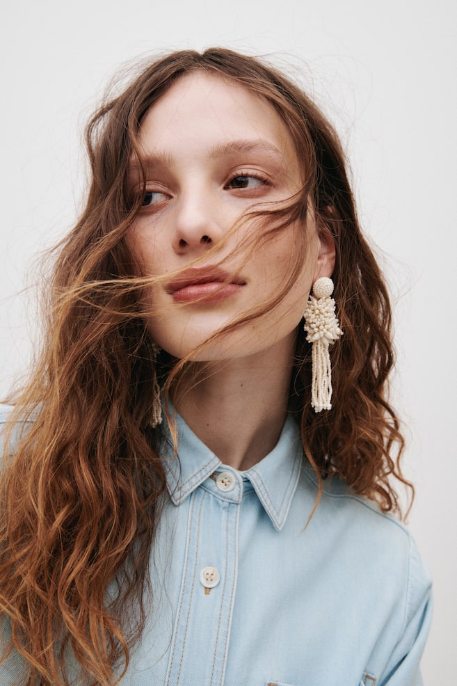 Short-sleeved denim shirt - Light denim blue/Cream - 4