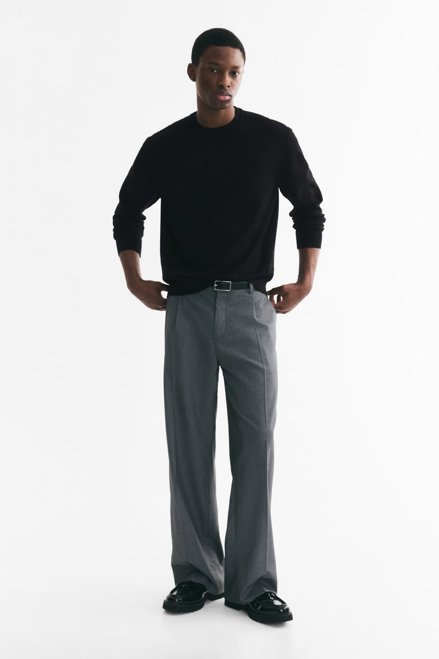 Мужской свитер H&M Regular-Fit Fine-Knit, цвет: Чёрный — фото 4