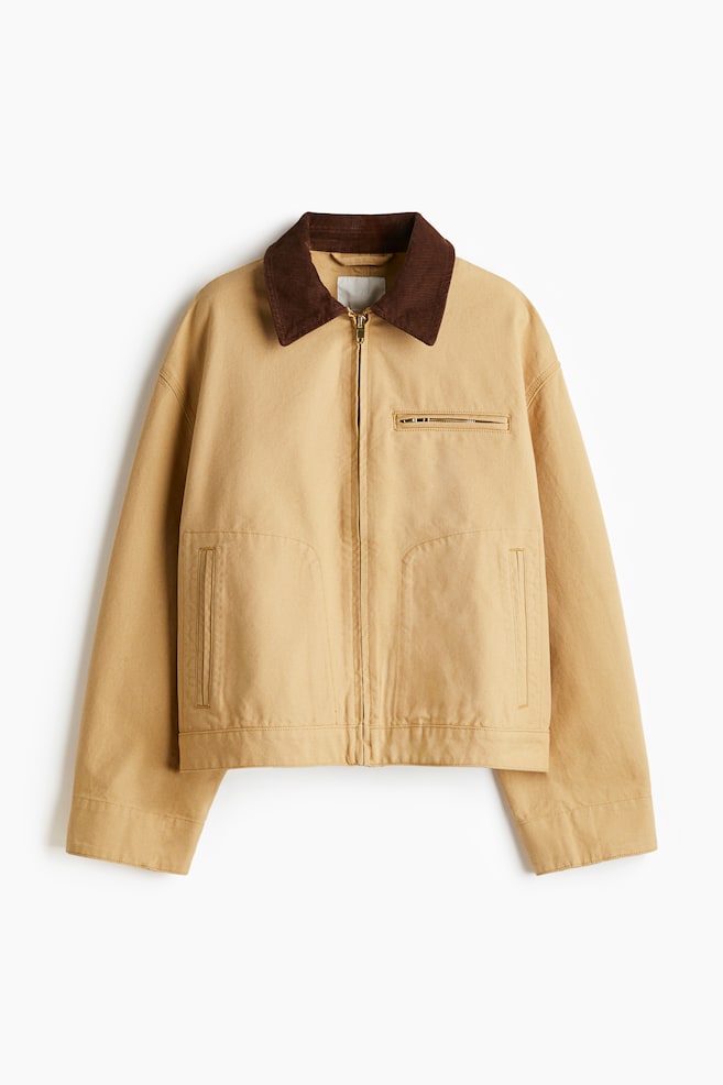 Veste avec col en velours côtelé - Beige - 1
