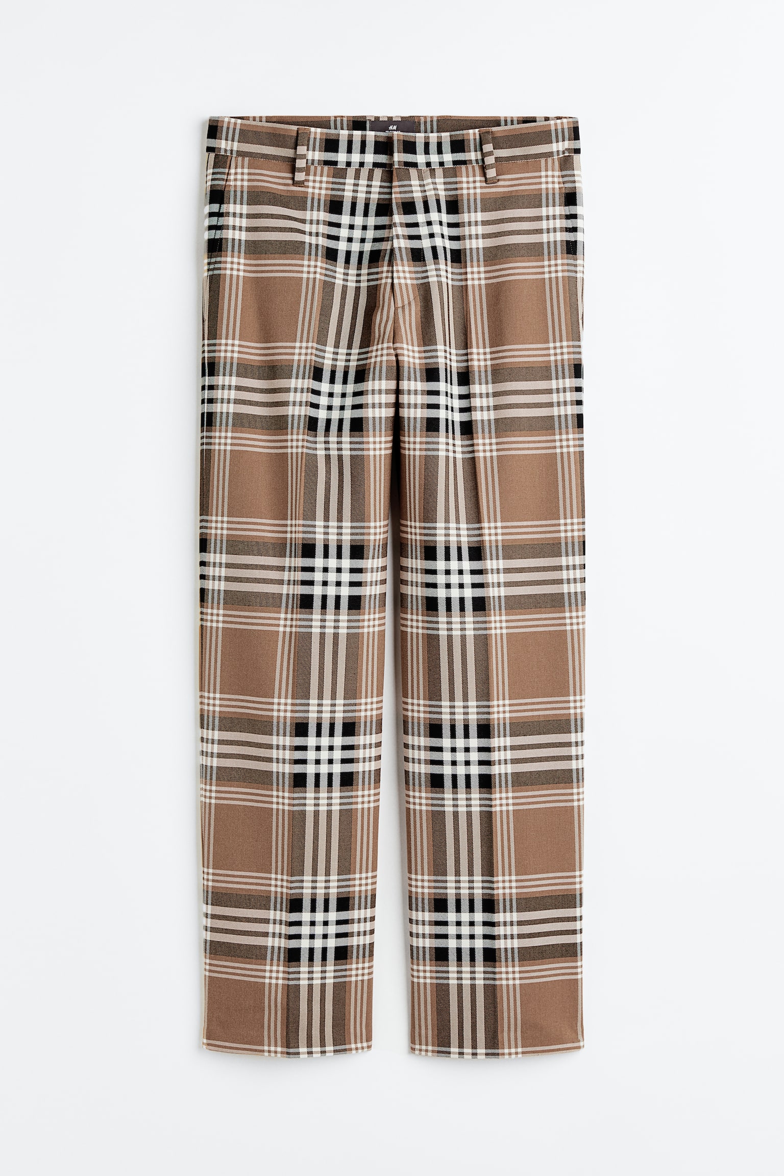 Relaxed Fit Trousers - Dark beige/Checked - 1