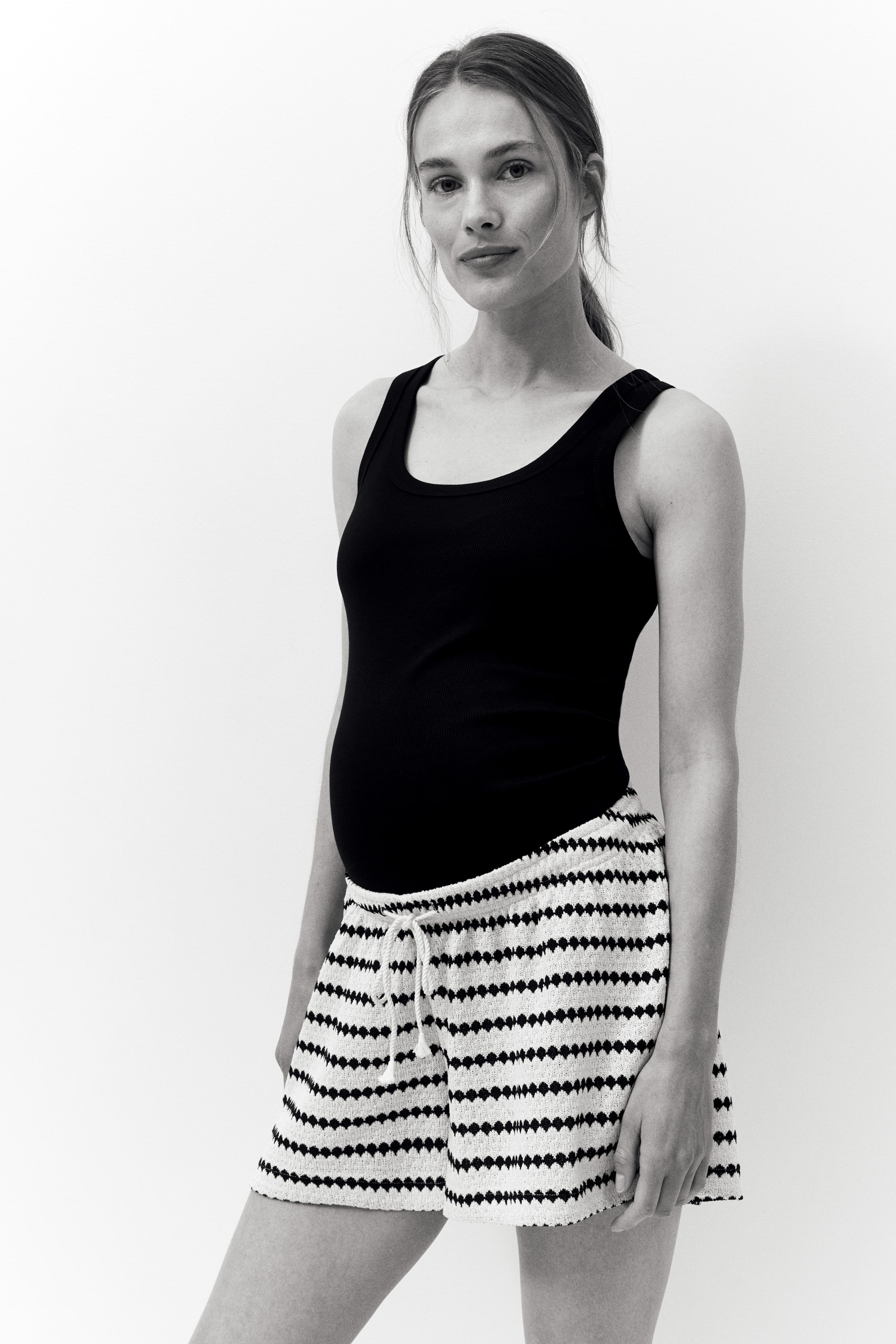 MAMA Pointelle-Knit Drawstring Shorts
