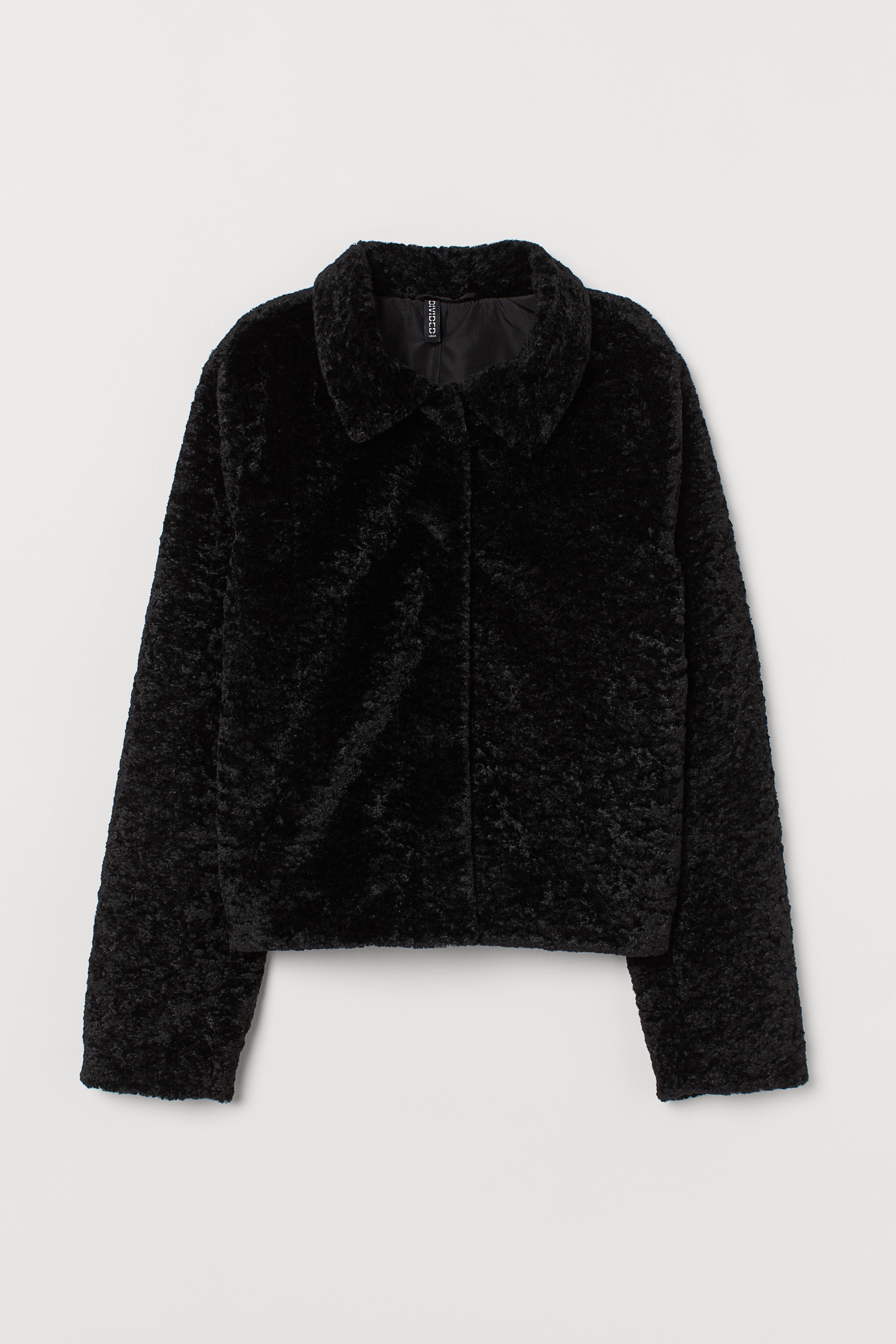 H&m fur fashion coat black