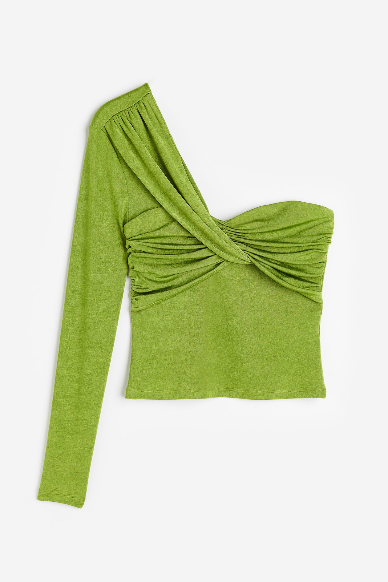 Drapiertes One-Shoulder-Shirt - Herzausschnitt - Langarm - Grün 