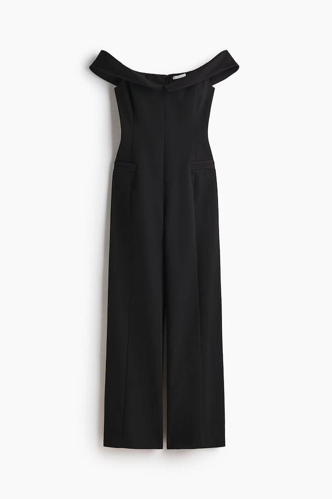 Schulterfreier Jumpsuit - Schwarz - 1