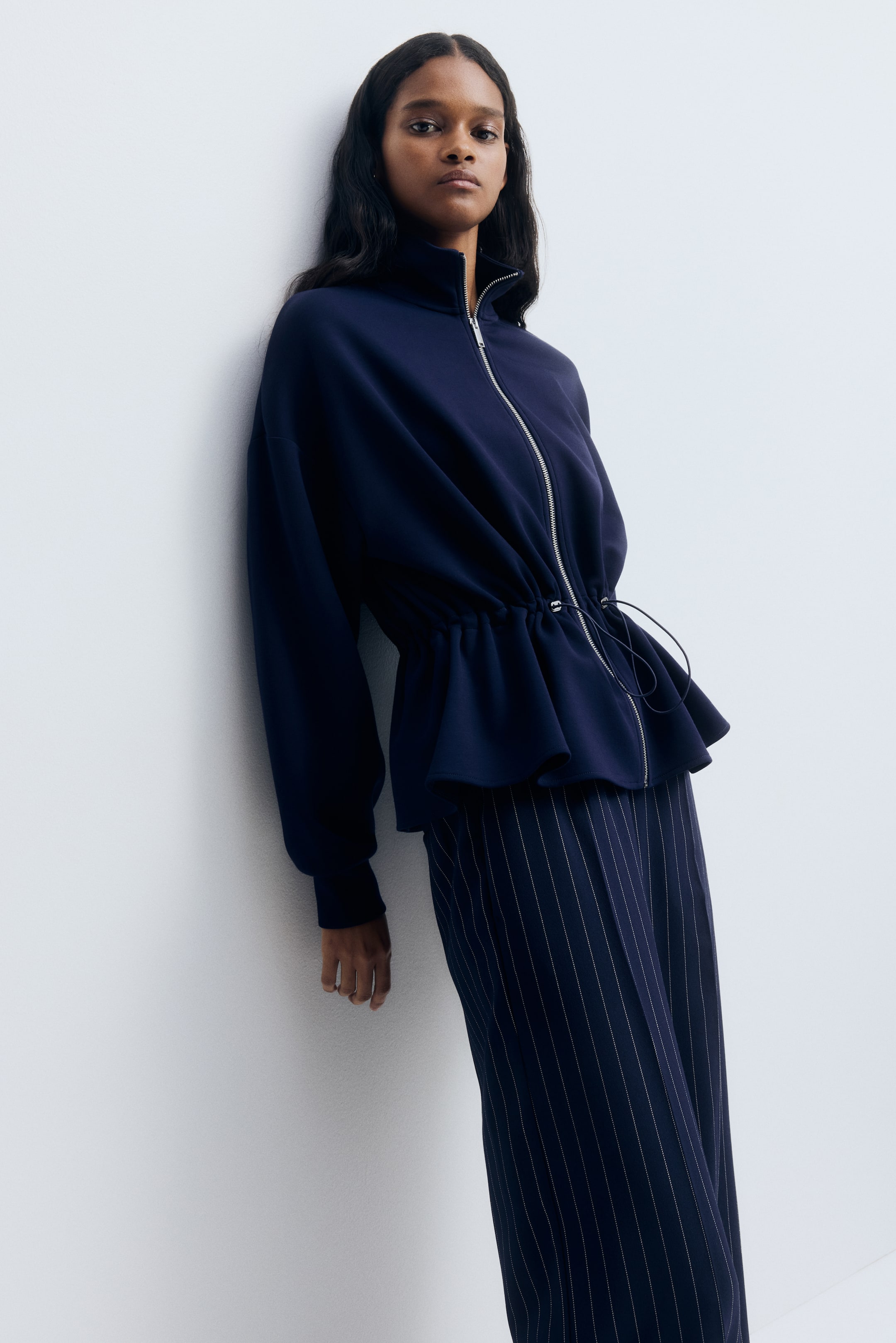 View larger image: Peplum zip-through sweatshirt - Navy blue - Ladies | H&M MY 1